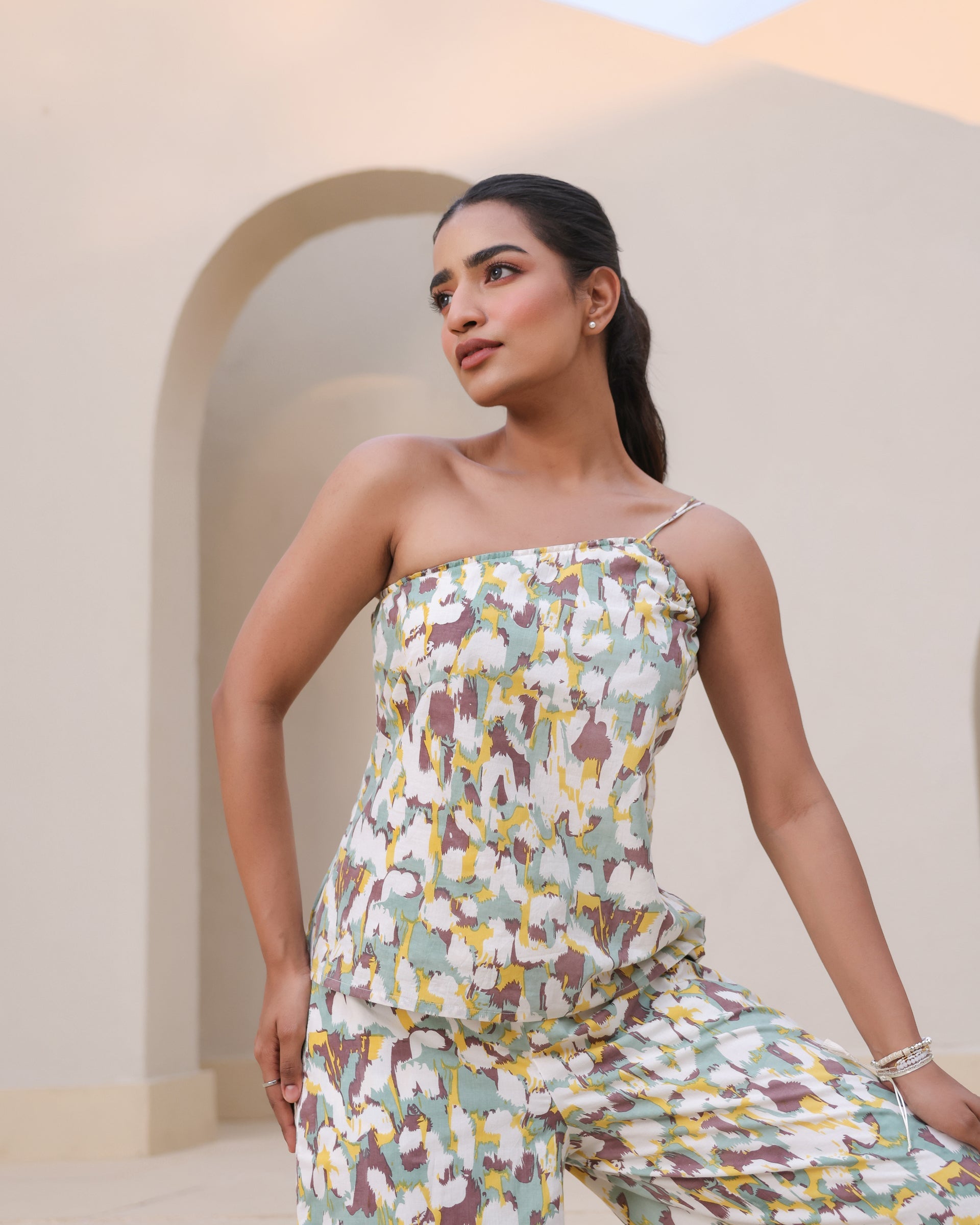 Women's Brushstroke Mirage One-Shoulder Co-Ord Set