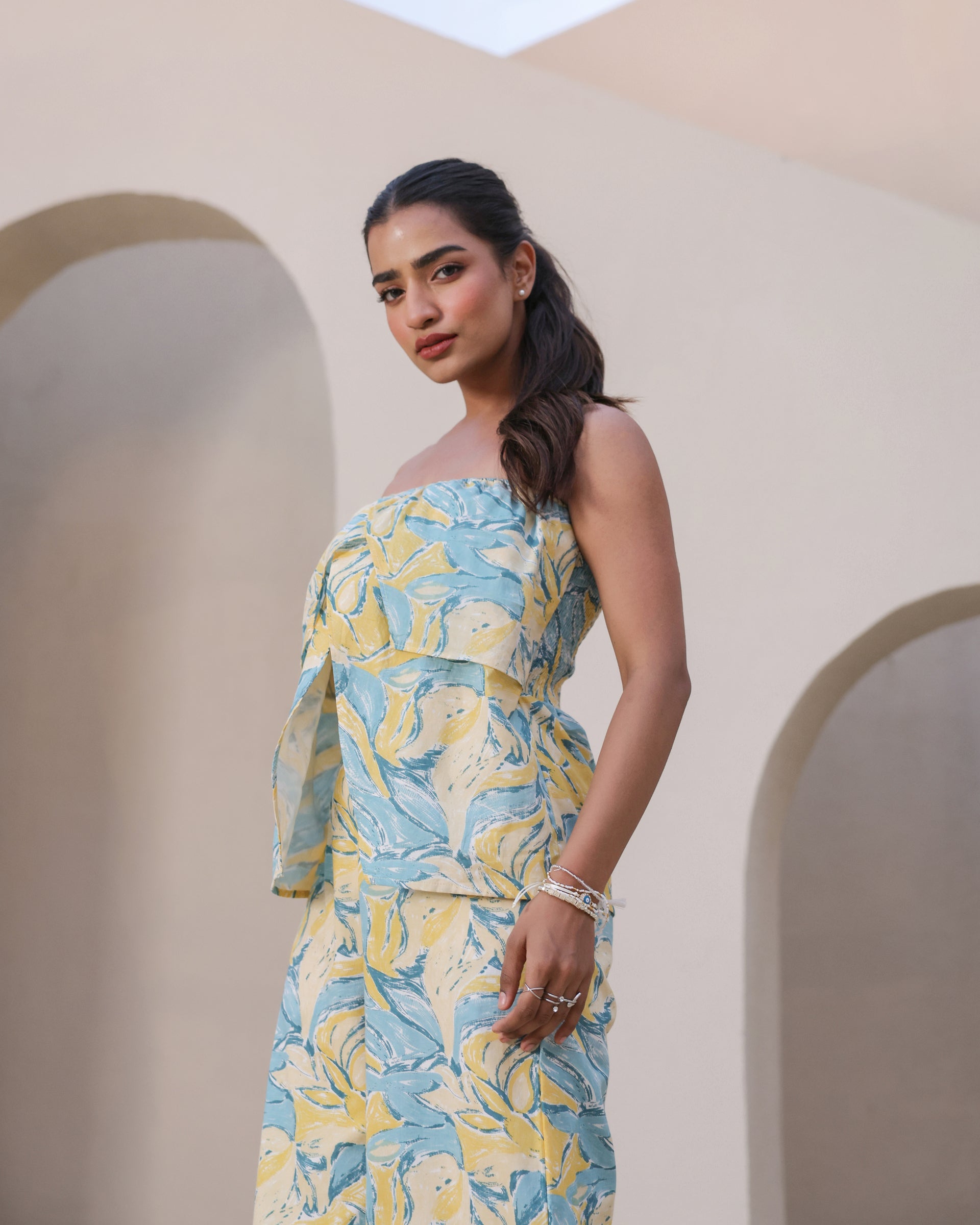 Women's Sunset Bloom Strapless Co-Ord Set