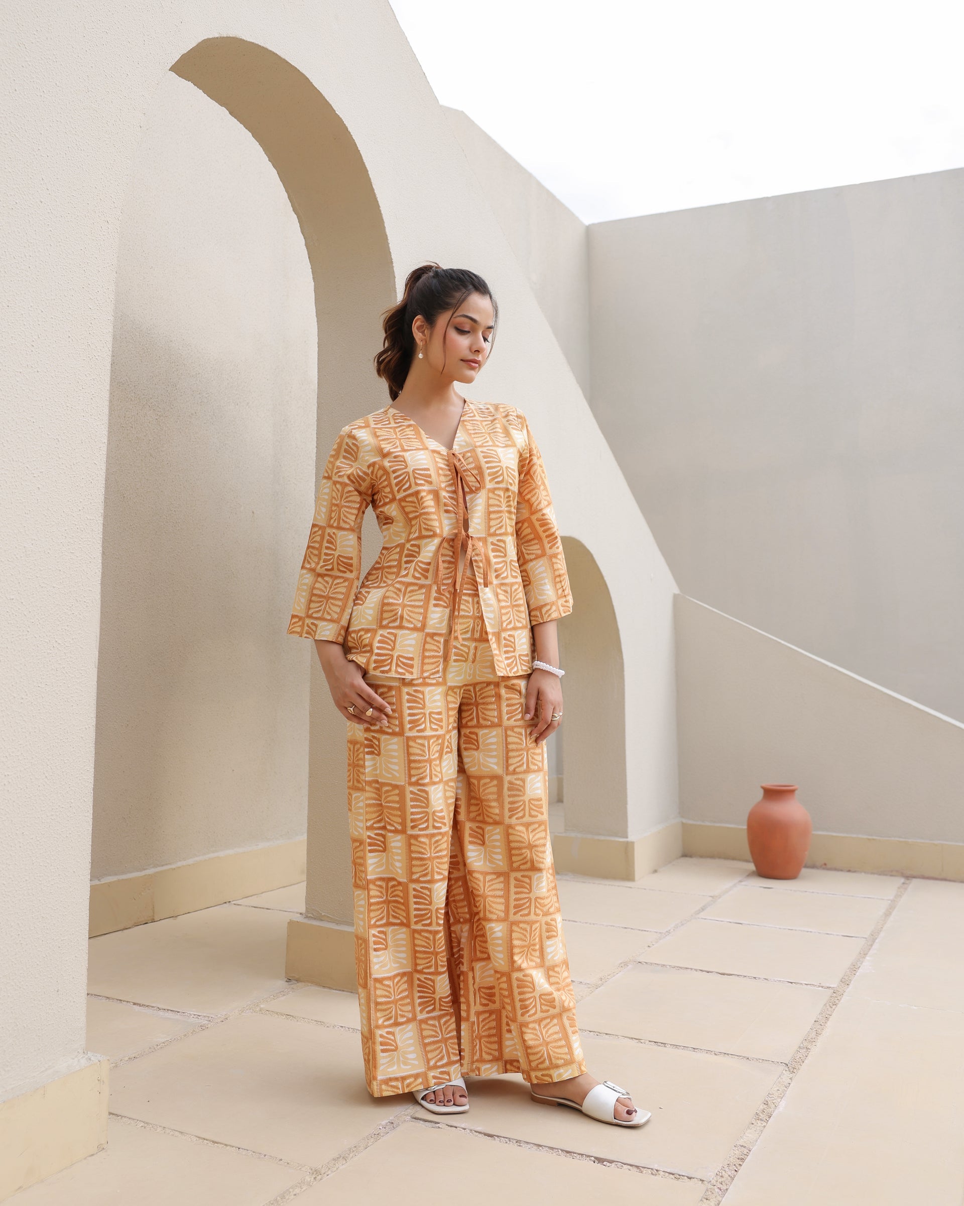 Women's Amber Block Leaf Print Kimono Co-Ord Set