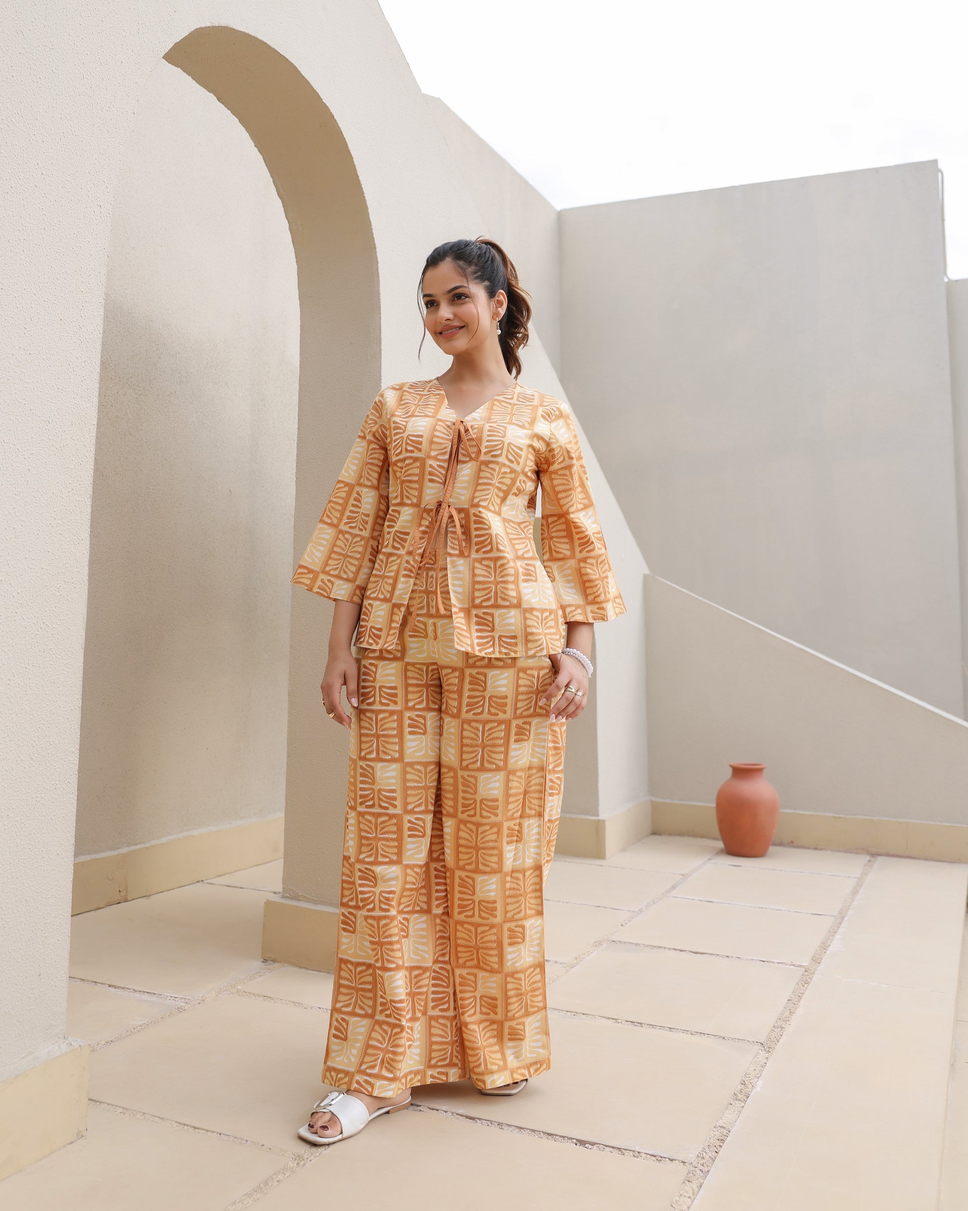 Women's Amber Block Leaf Print Kimono Co-Ord Set