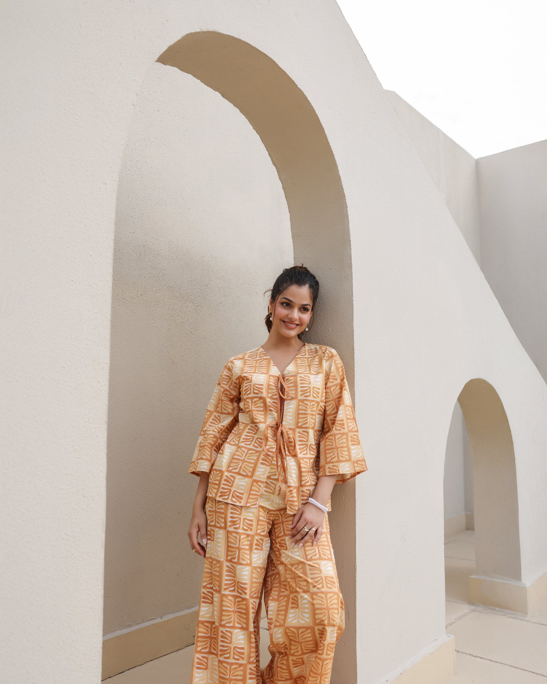 Women's Amber Block Leaf Print Kimono Co-Ord Set