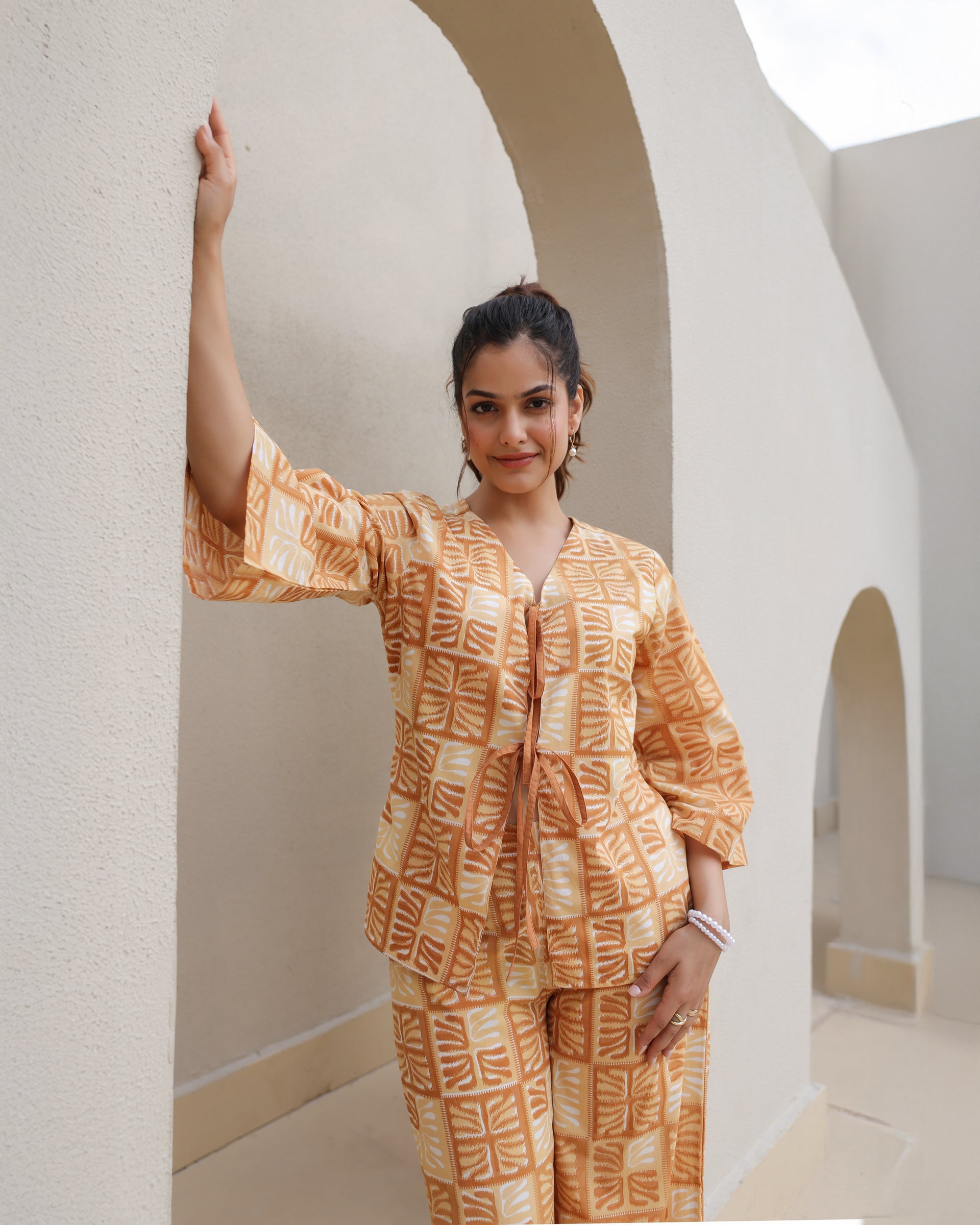 Women's Amber Block Leaf Print Kimono Co-Ord Set