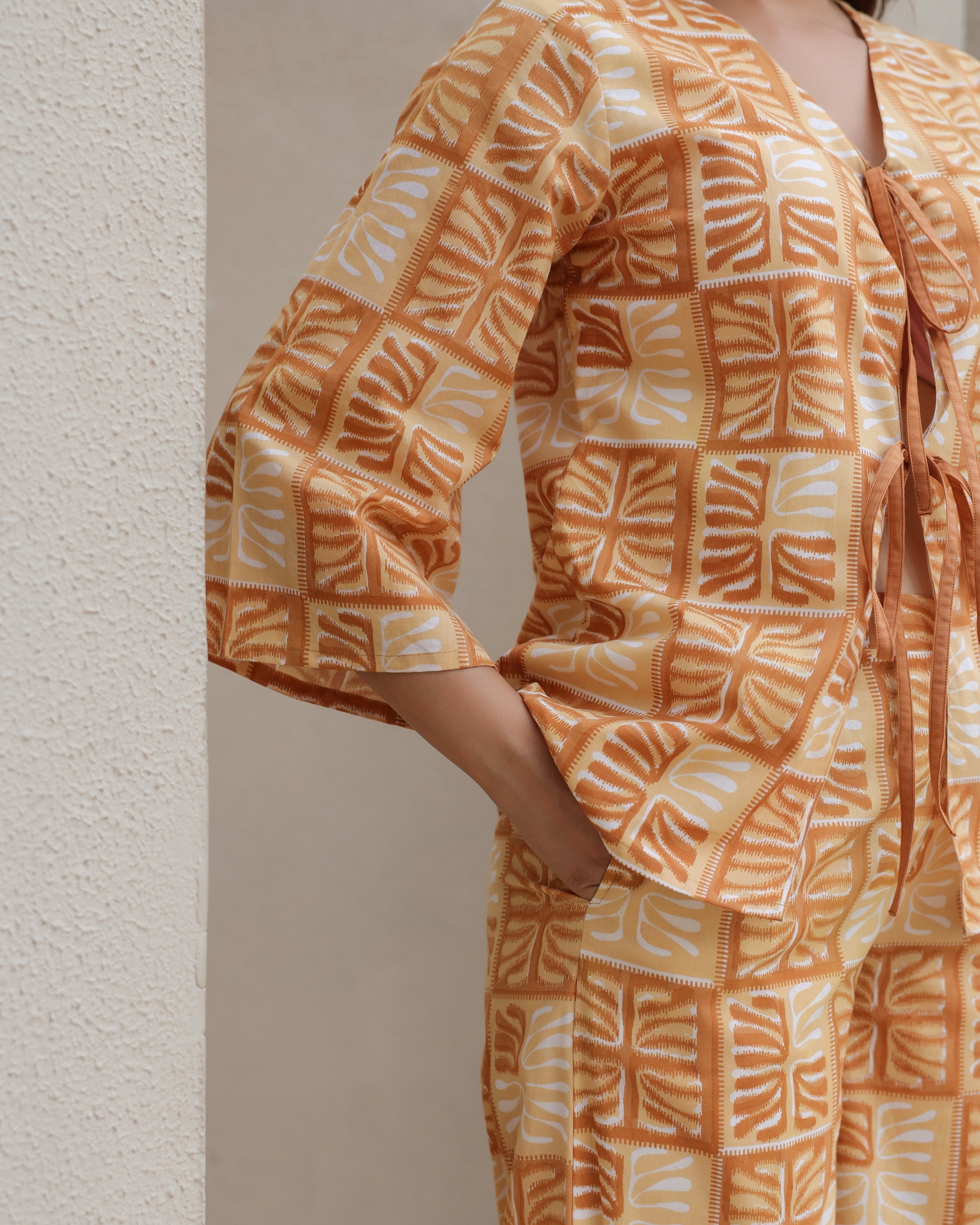 Women's Amber Block Leaf Print Kimono Co-Ord Set