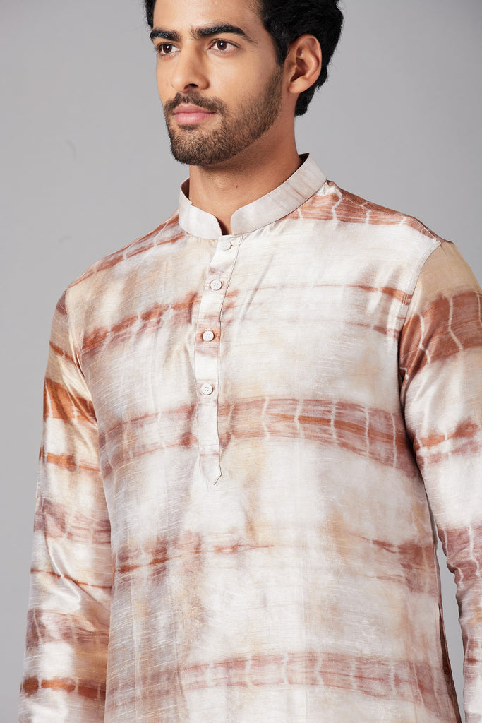 Men's Browtin Brown Tie & Die Kurta With Crop Pants
