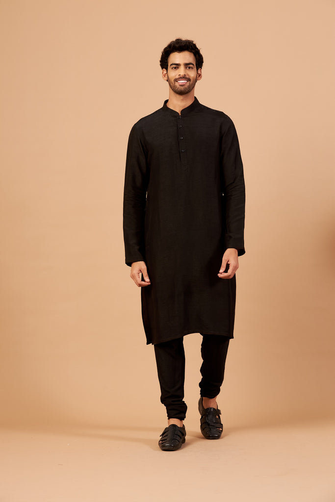 Men's Black Plain Kurta With Chudi Pants