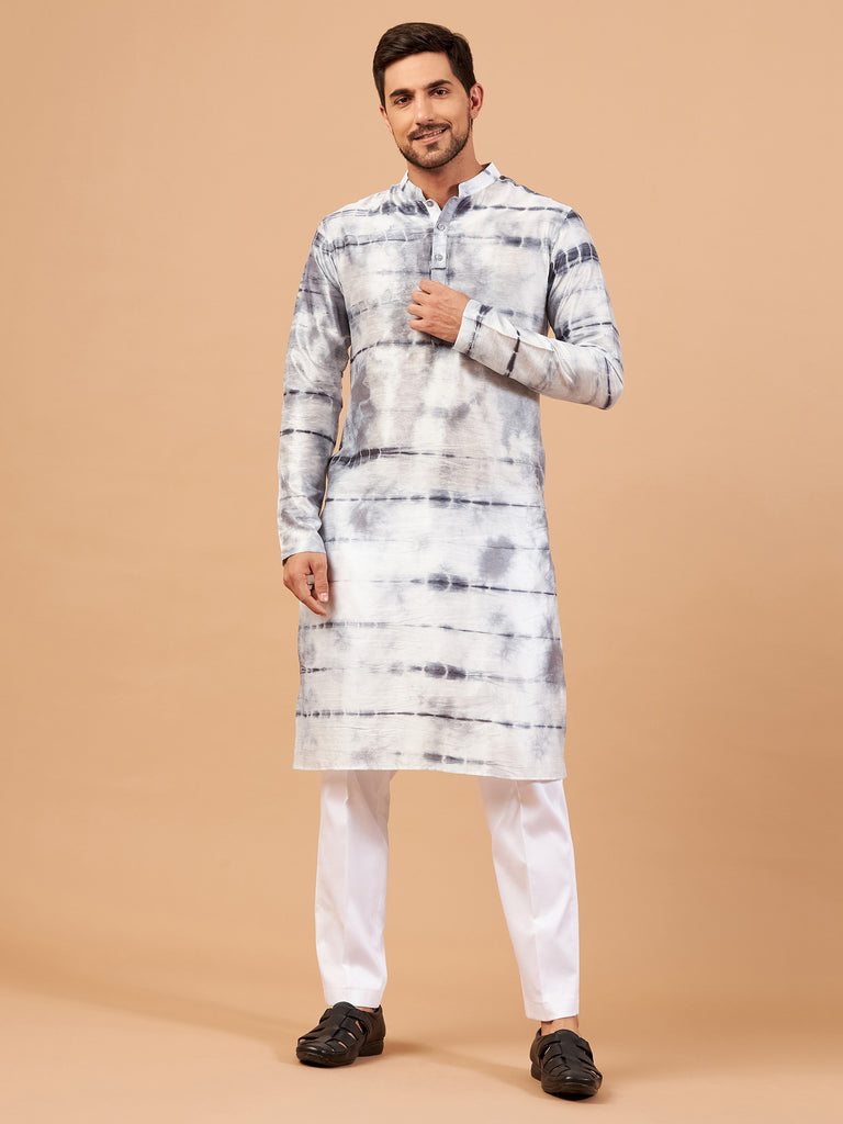 Men's Gretin Grey Tie & Die Kurta With Crop Pants