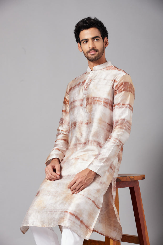 Men's Browtin Brown Tie & Die Kurta With Crop Pants