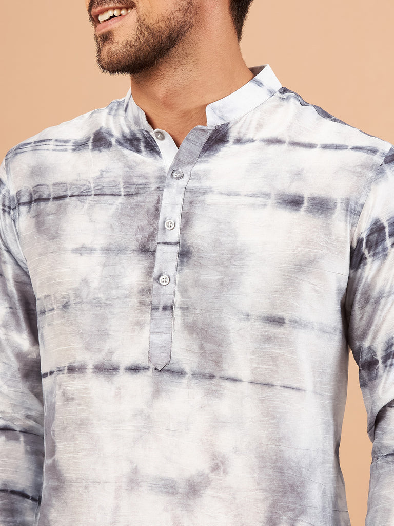 Men's Gretin Grey Tie & Die Kurta With Crop Pants