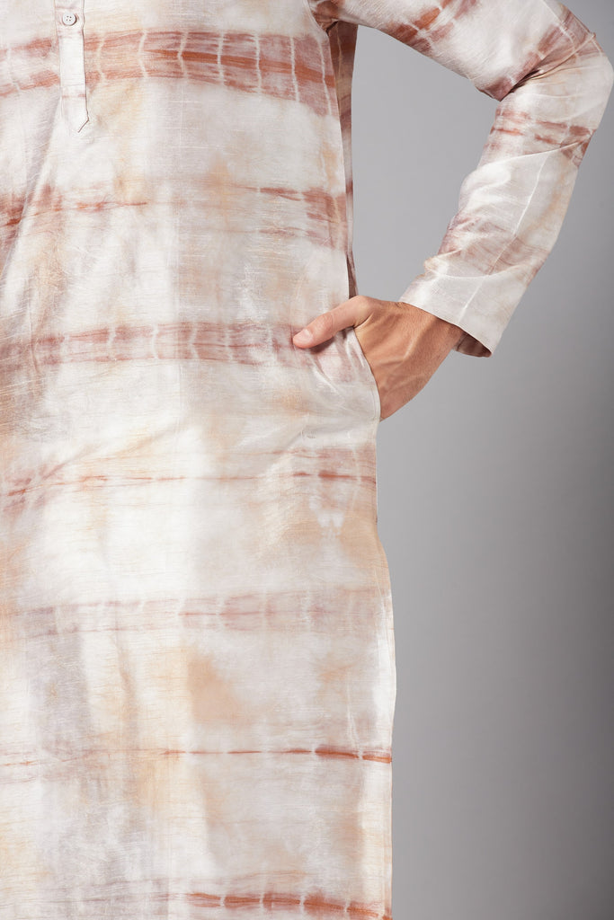 Men's Browtin Brown Tie & Die Kurta With Crop Pants