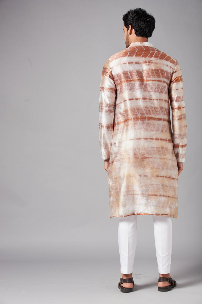 Men's Browtin Brown Tie & Die Kurta With Crop Pants