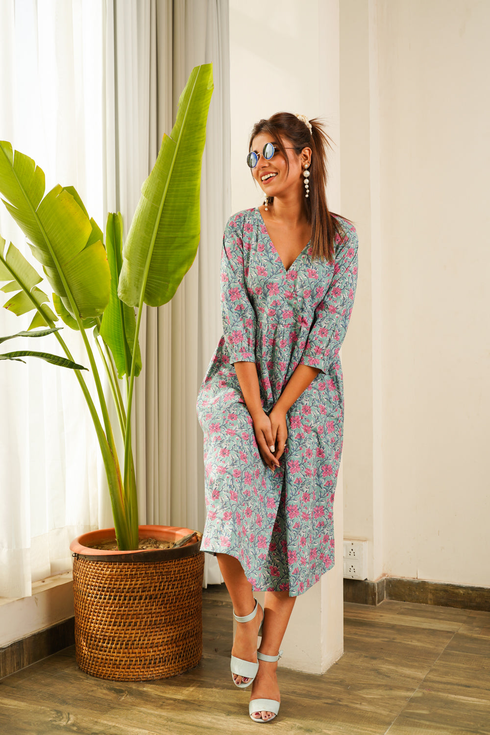 Women's Turq Slit Dress - Nangalia Ruchira