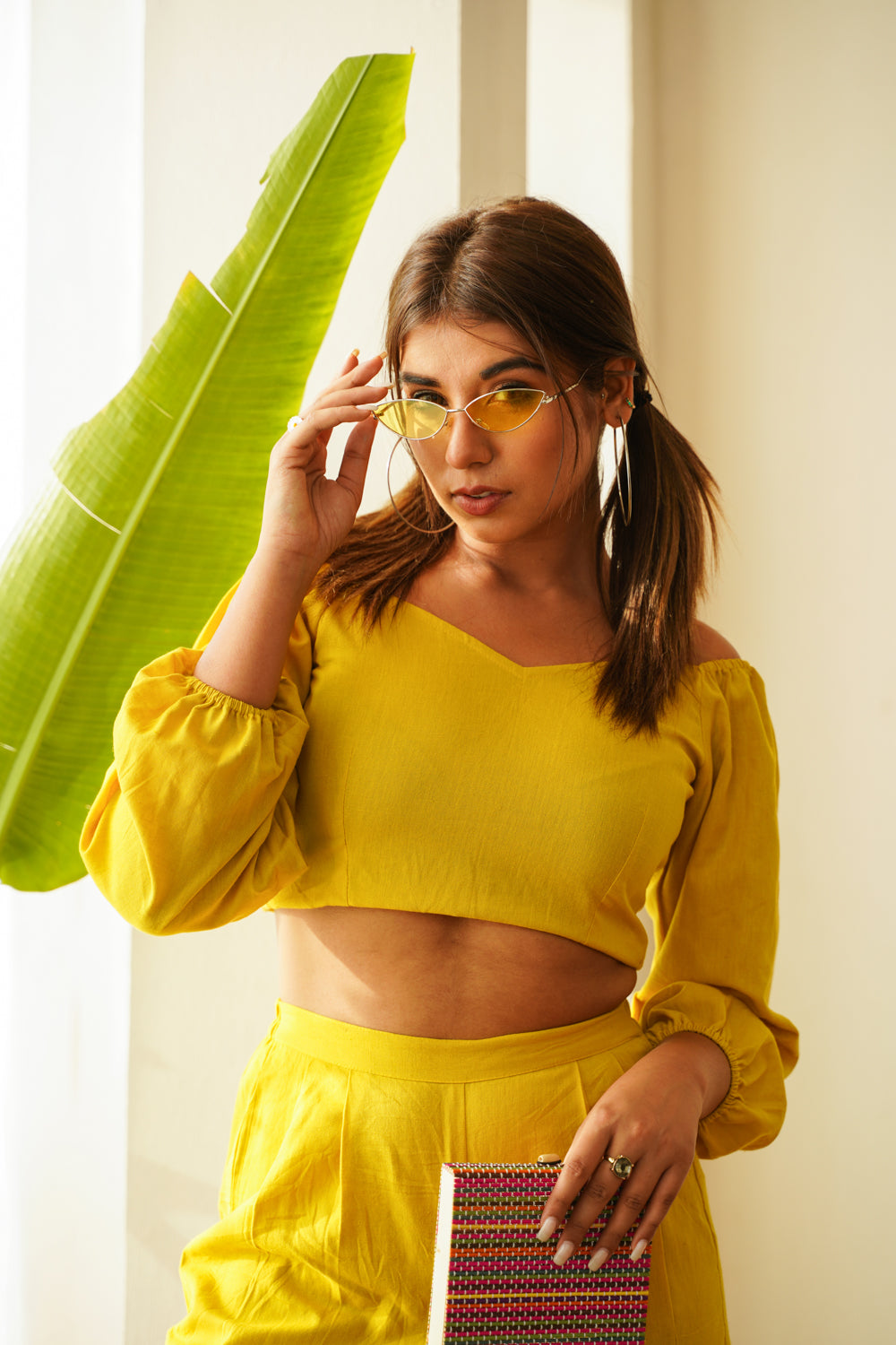 Women's Yellow Crop Top & Pants Co-Ord Set - Nangalia Ruchira