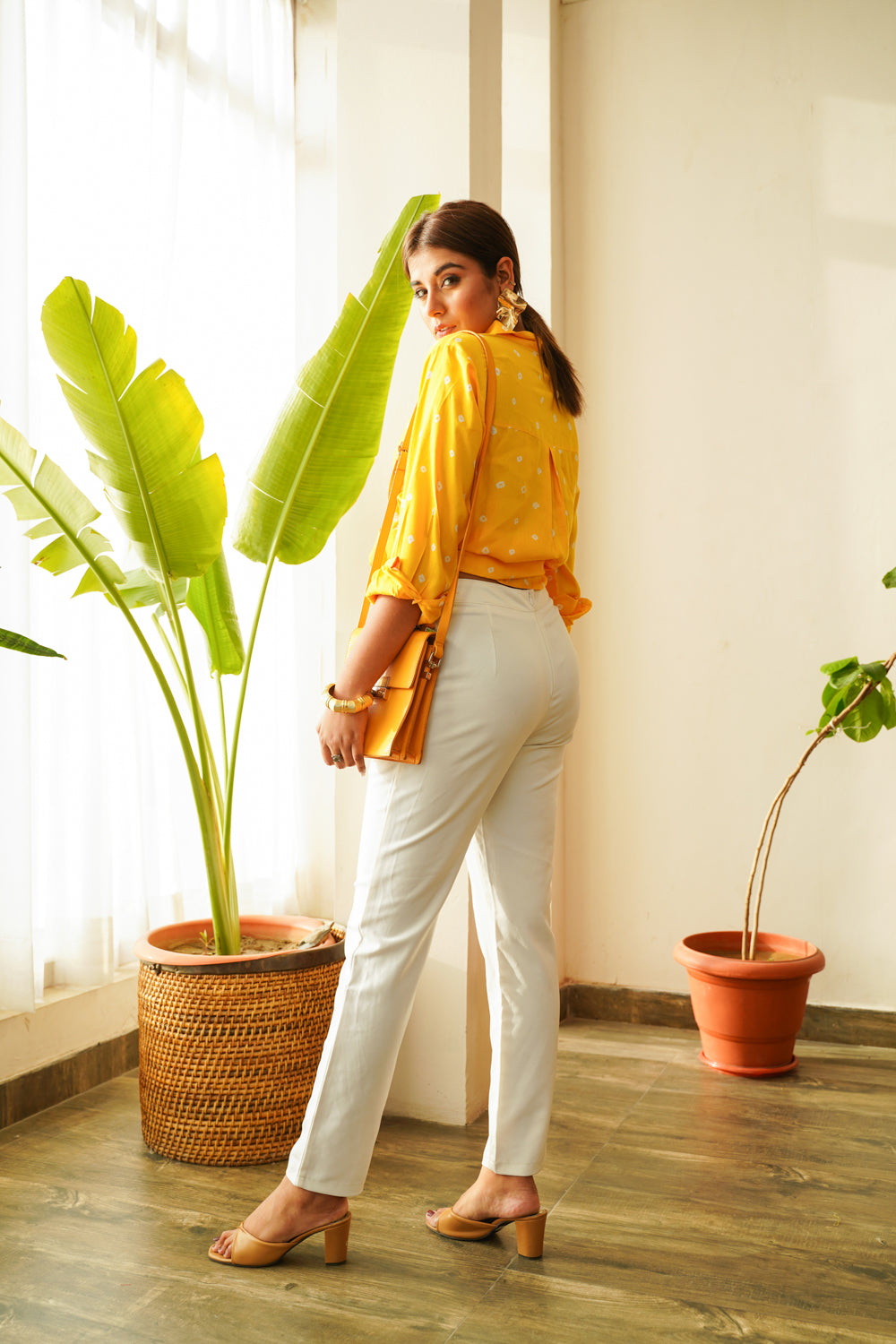 Women's Mango Yellow Bandhani Shirt - Nangalia Ruchira