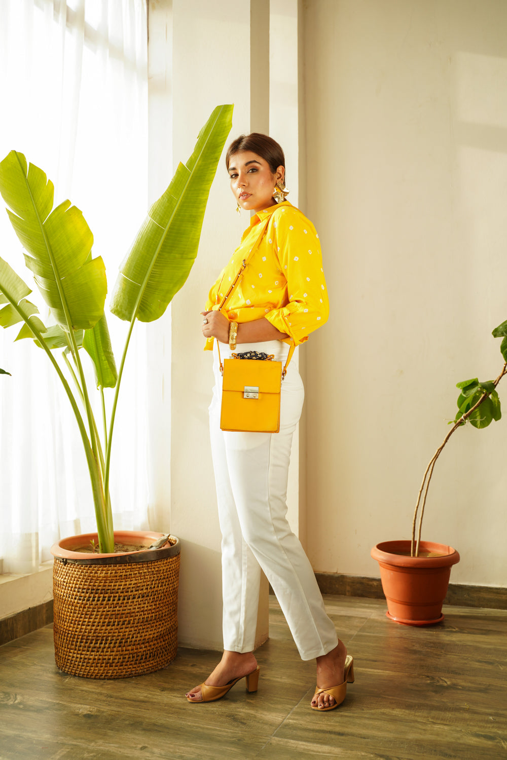Women's Mango Yellow Bandhani Shirt - Nangalia Ruchira