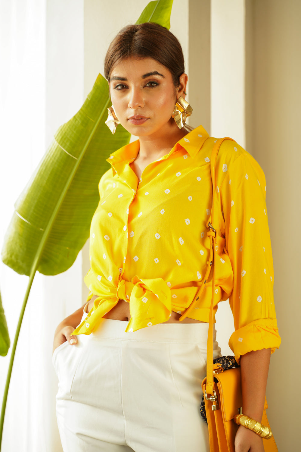Women's Mango Yellow Bandhani Shirt - Nangalia Ruchira
