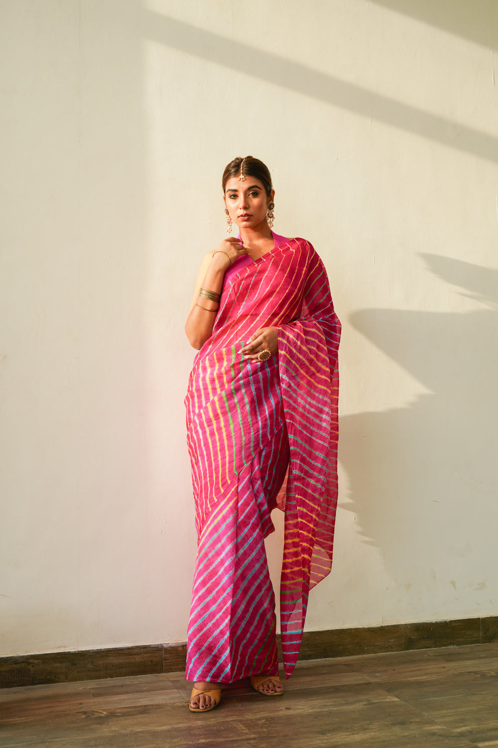 Women's Fuchsia Multi Leheriya Silk Saree - Nangalia Ruchira