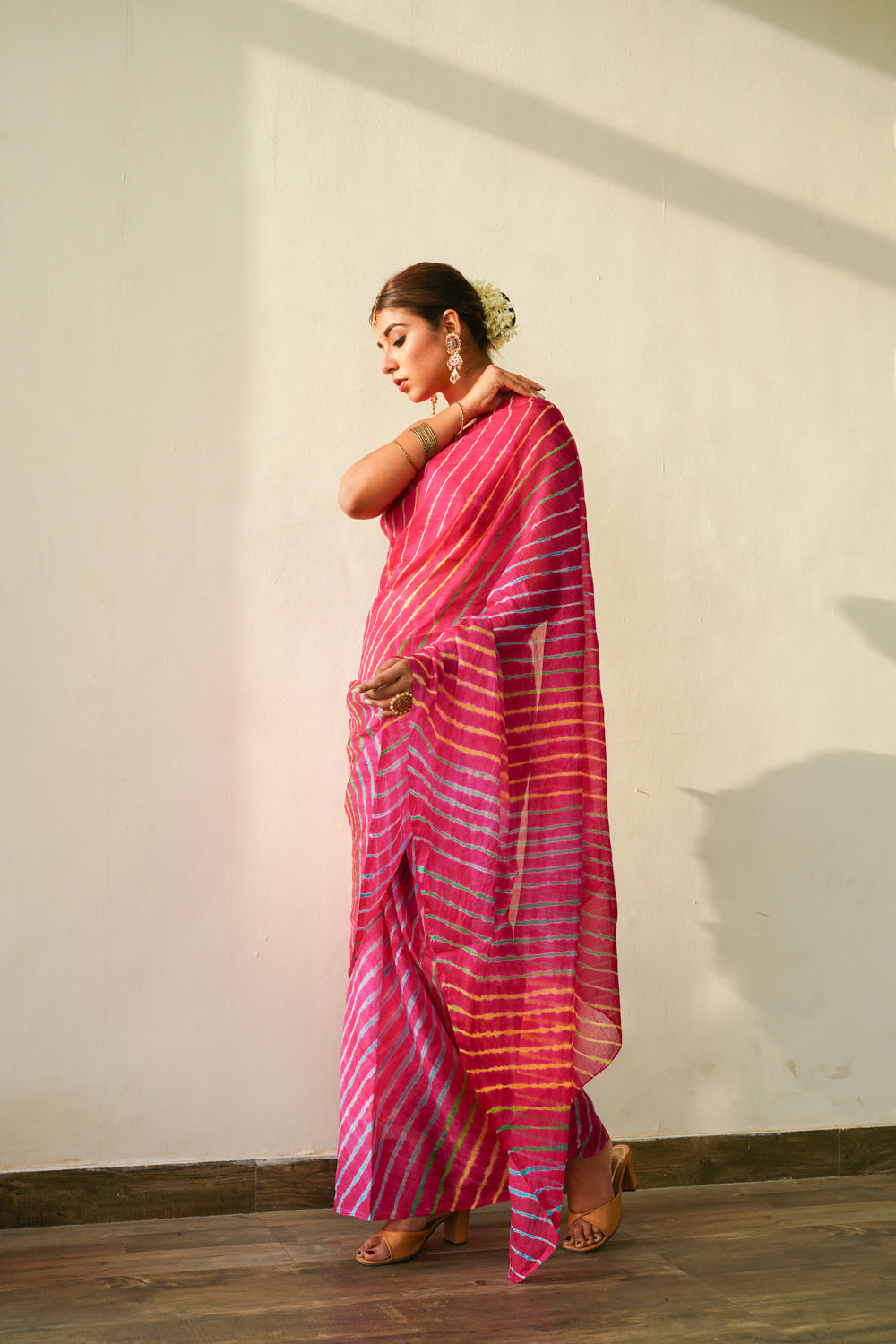 Women's Fuchsia Multi Leheriya Silk Saree - Nangalia Ruchira