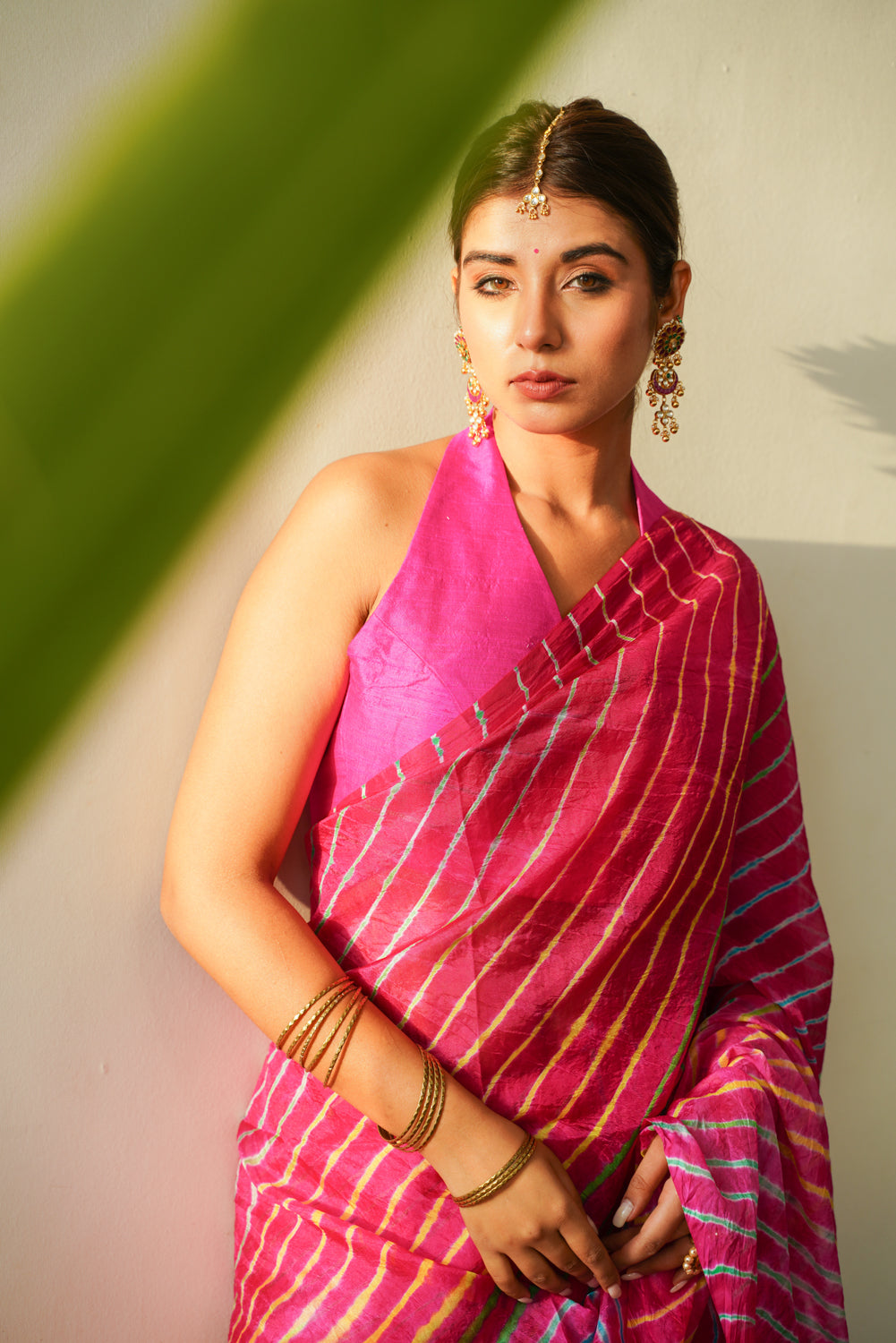 Women's Fuchsia Multi Leheriya Silk Saree - Nangalia Ruchira