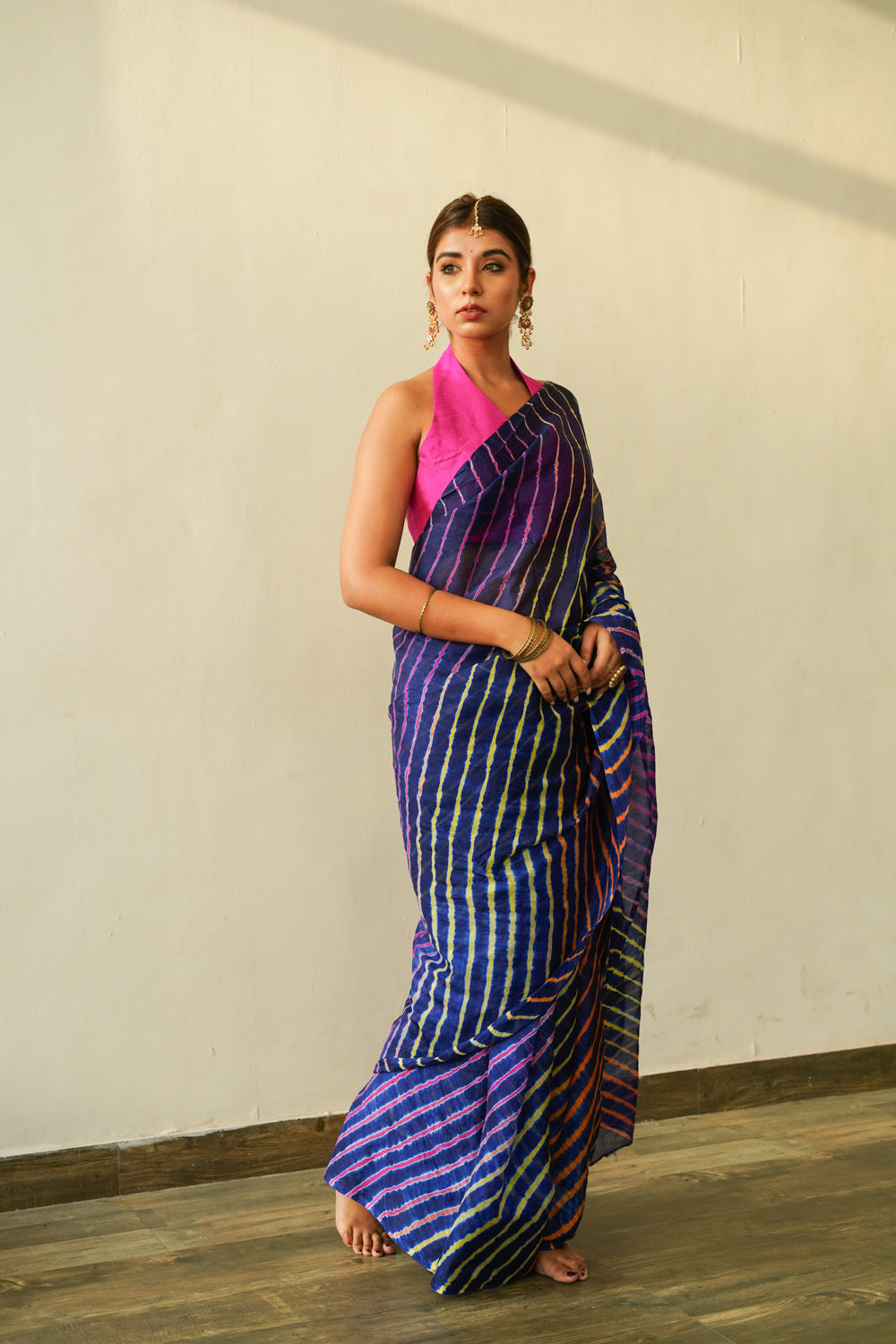 Women's Prussian Blue Multi Leheriya Saree - Nangalia Ruchira