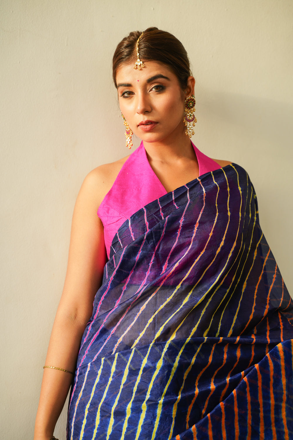 Women's Prussian Blue Multi Leheriya Saree - Nangalia Ruchira