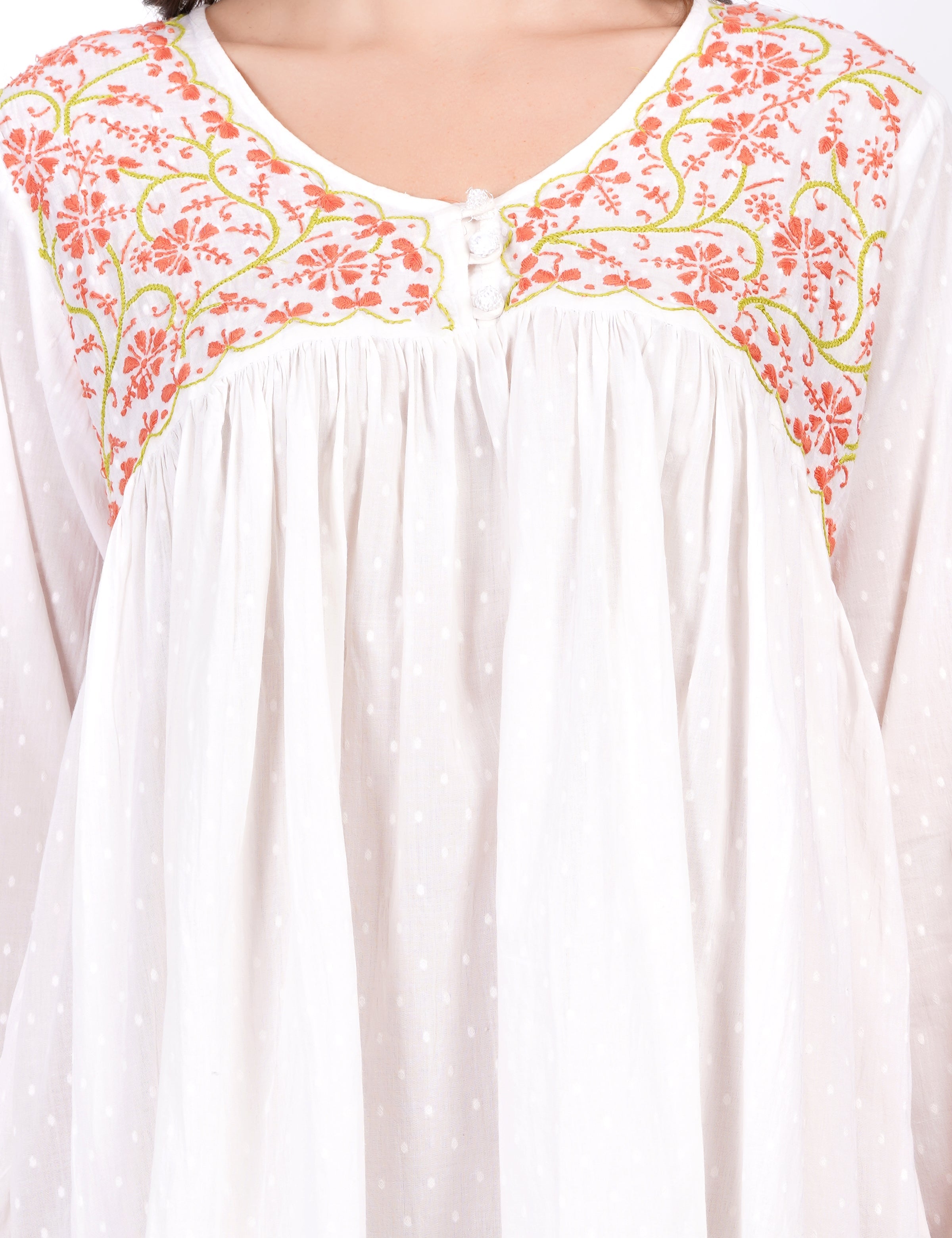 Women's White Dobby Cotton Chikankari Dress