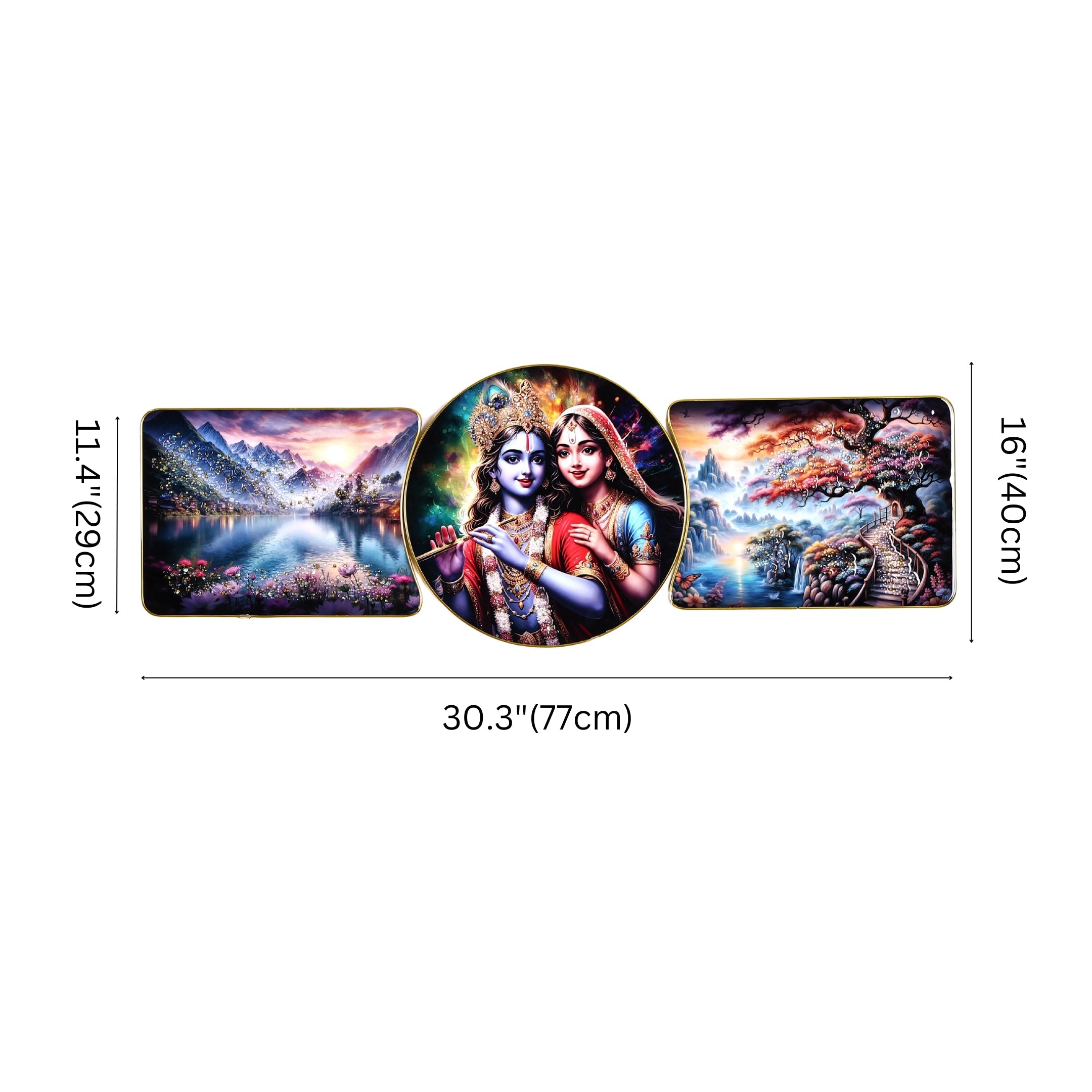 Crystal-Embellished Radha Krishna Resin Wall Hanging—Set of 3