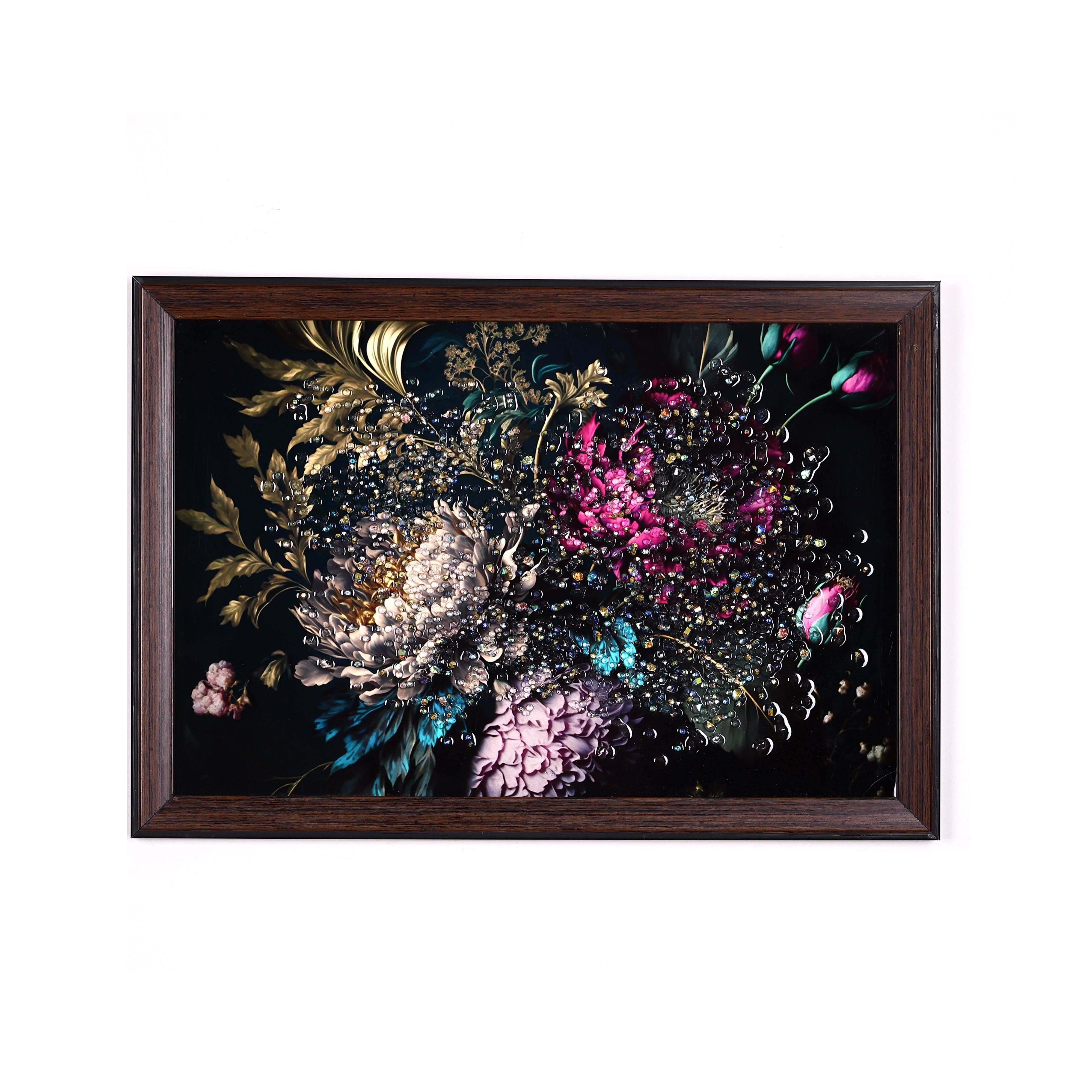 Crystal Embellished Elegant Floral Resin Wall Painting