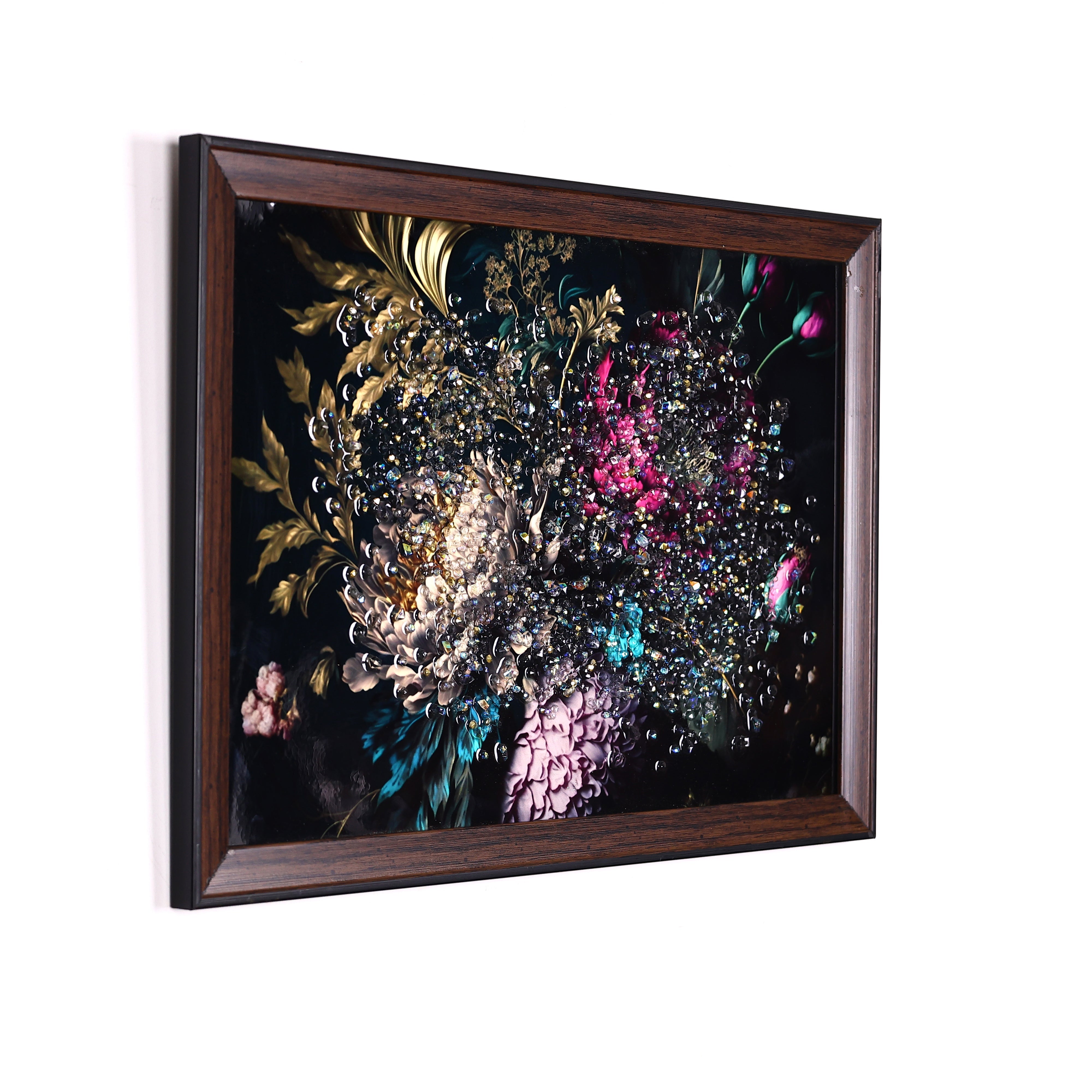 Crystal Embellished Elegant Floral Resin Wall Painting