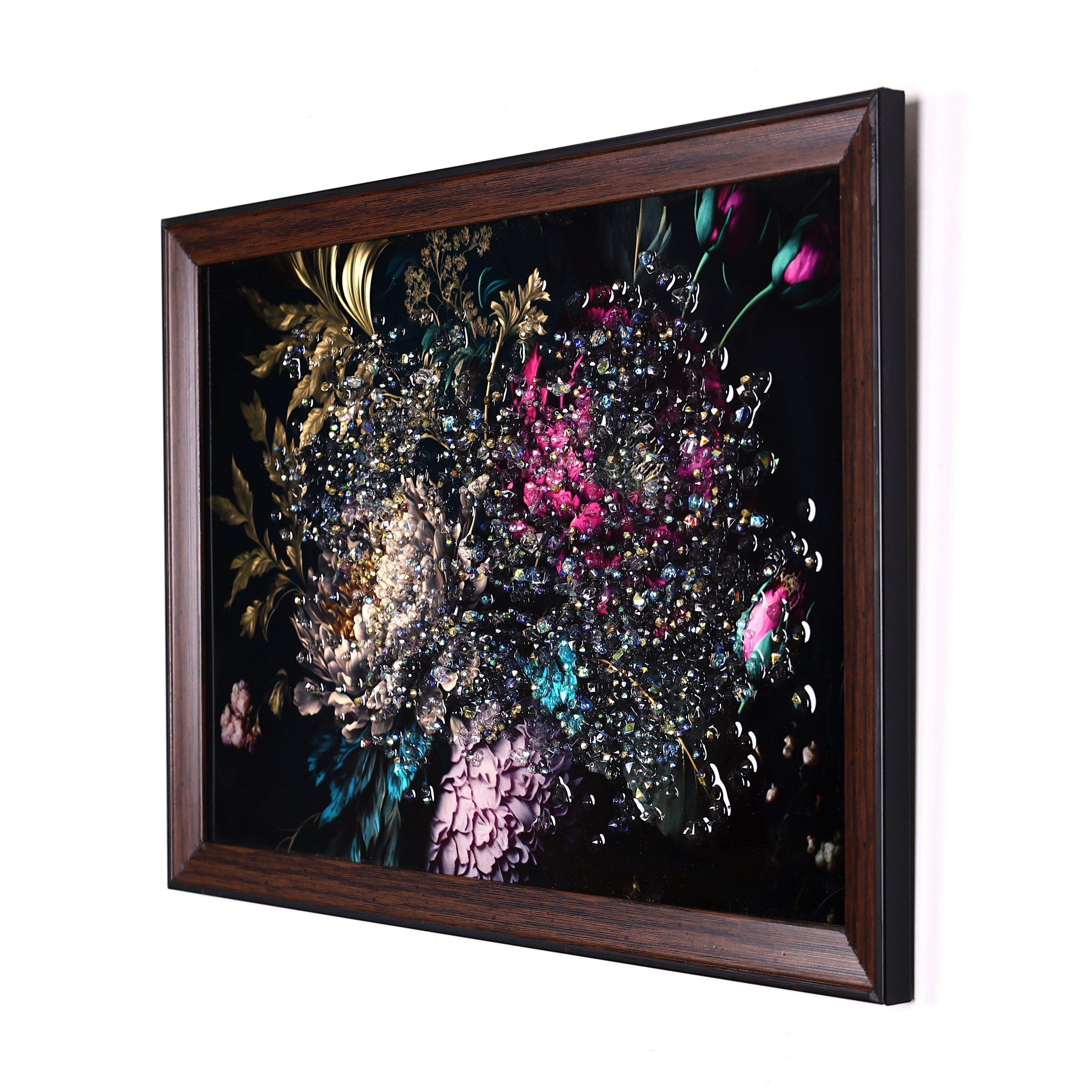 Crystal Embellished Elegant Floral Resin Wall Painting