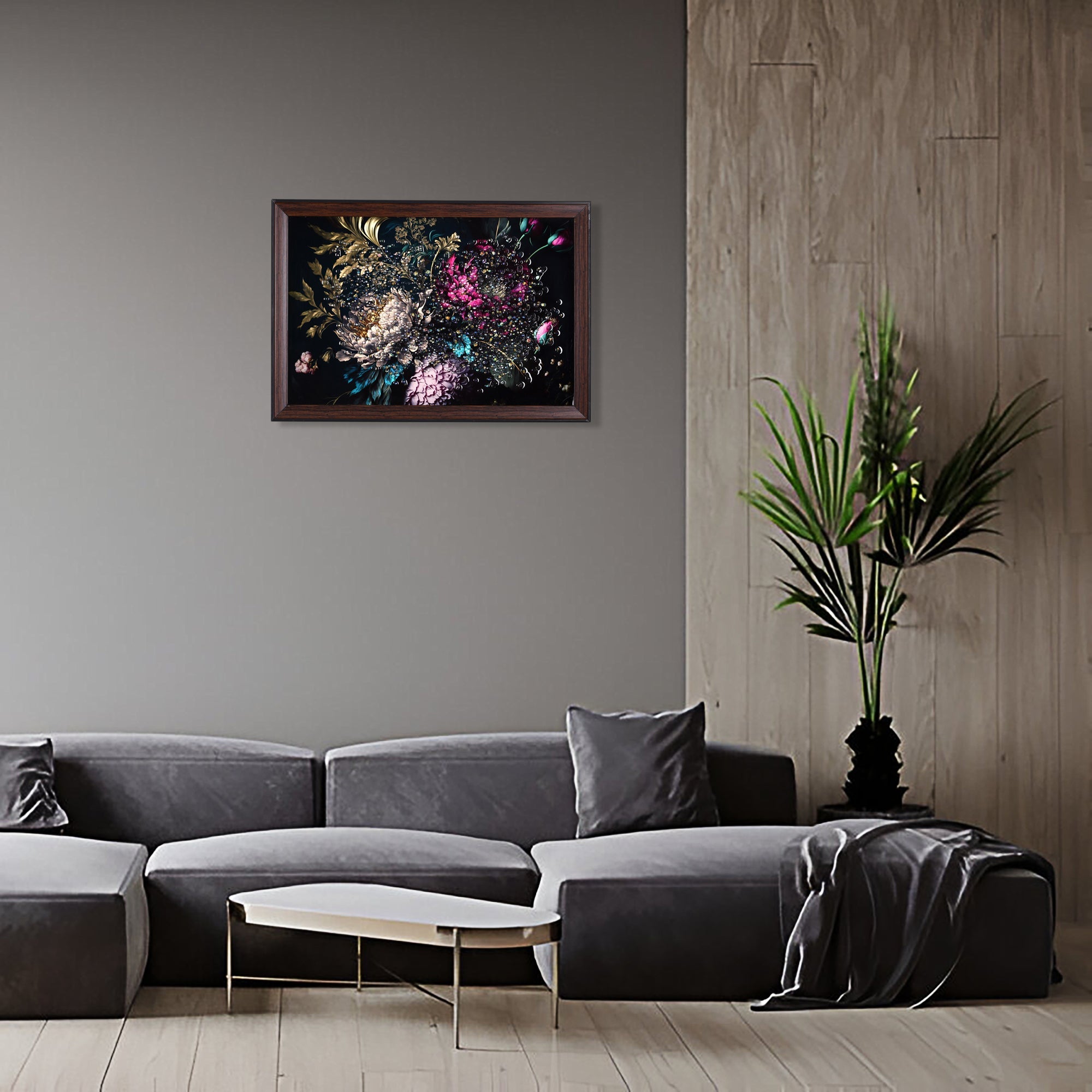 Crystal Embellished Elegant Floral Resin Wall Painting