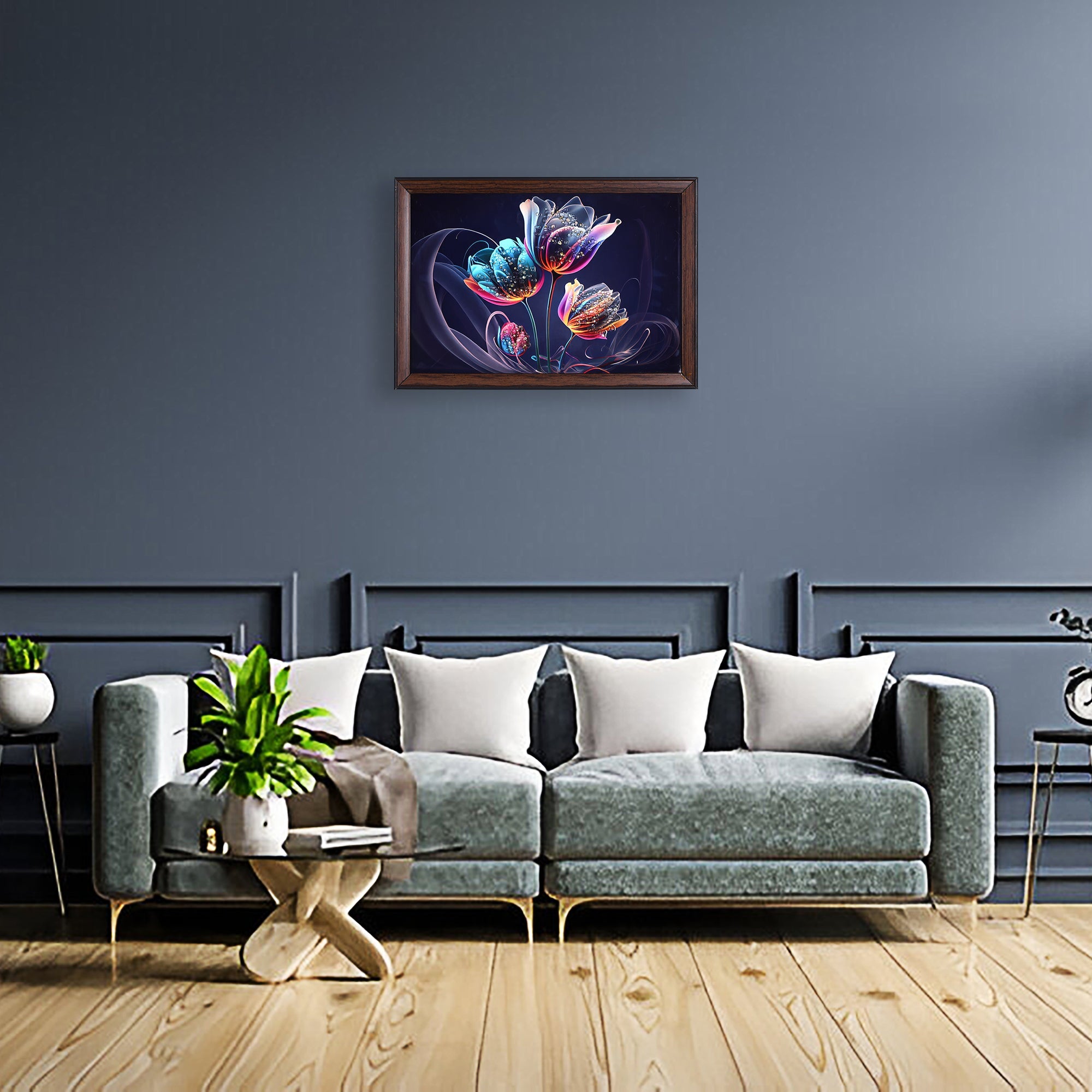 Crystal Embellished Floral Resin Wall Painting