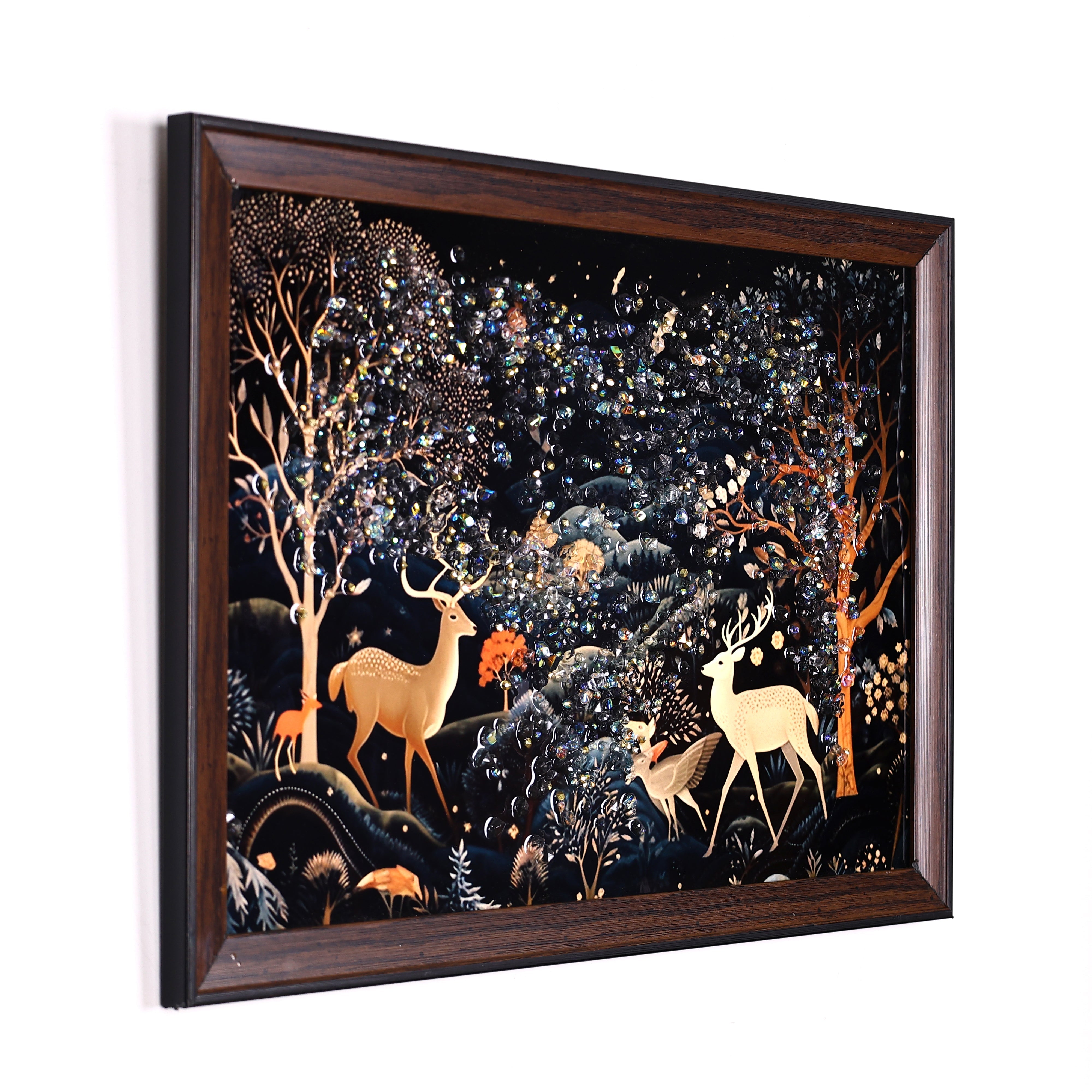 Crystal Embellished Forest Scenery Resin Wall Hanging