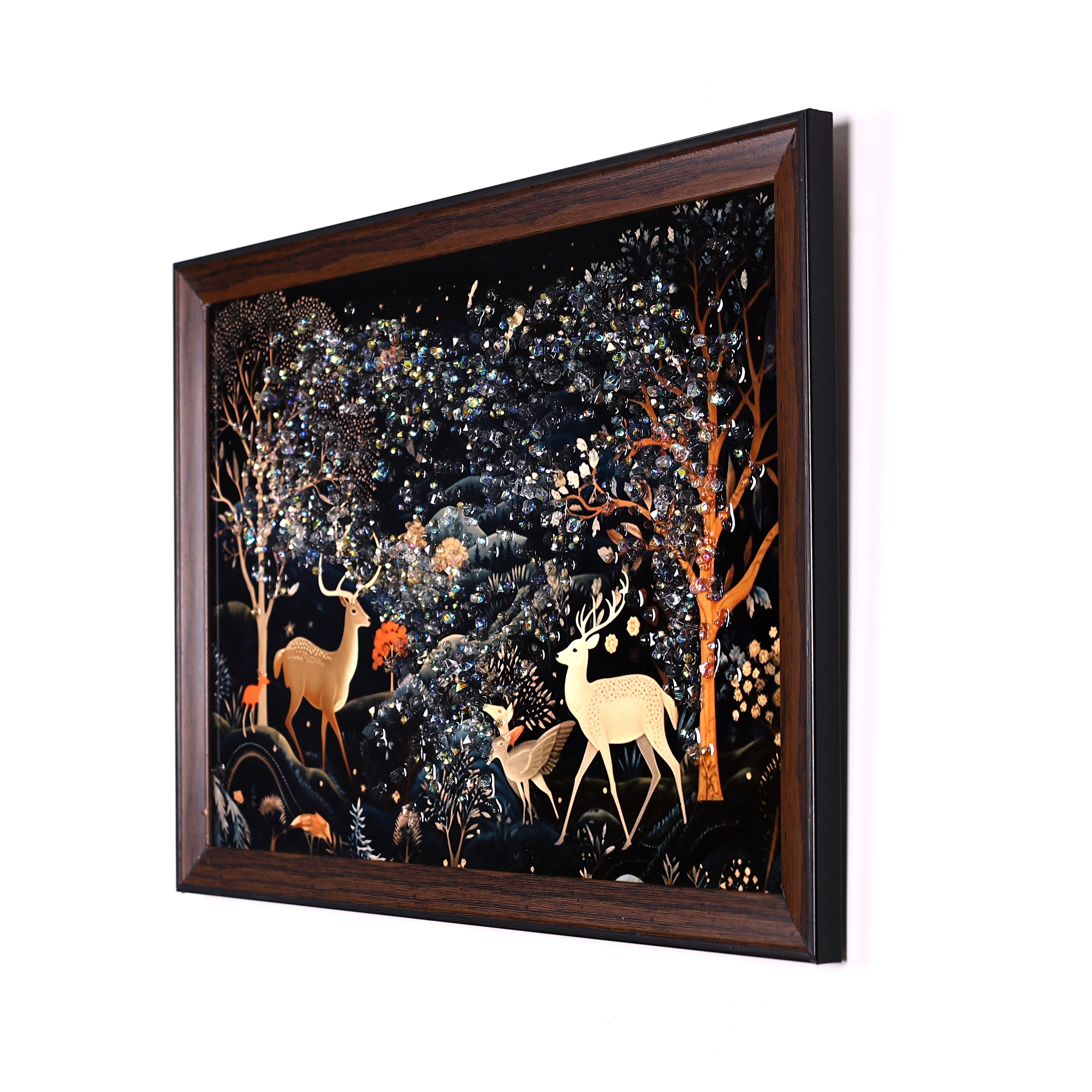 Crystal Embellished Forest Scenery Resin Wall Hanging