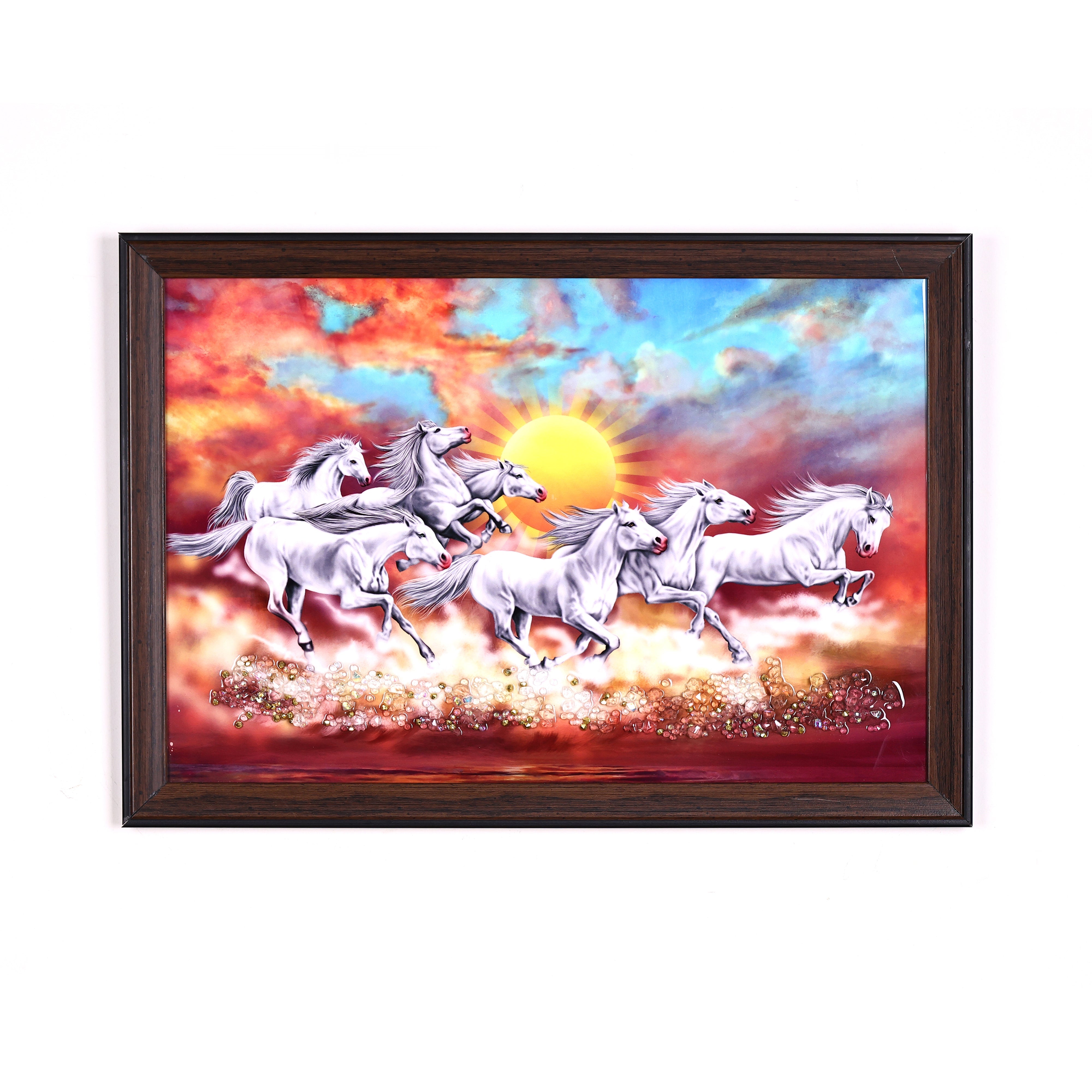 Crystal Embellished Galloping White Horses Resin Wall Hanging