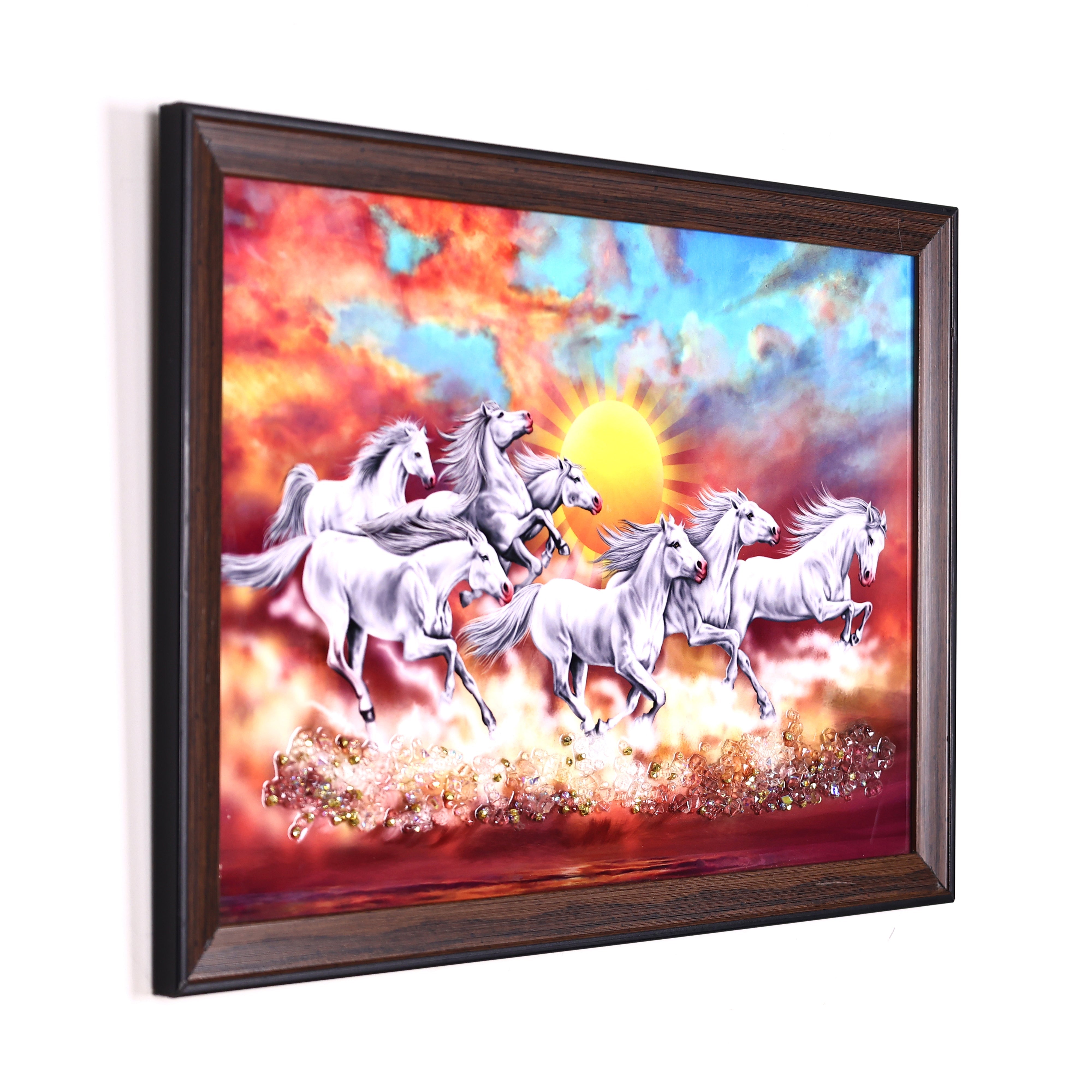 Crystal Embellished Galloping White Horses Resin Wall Hanging