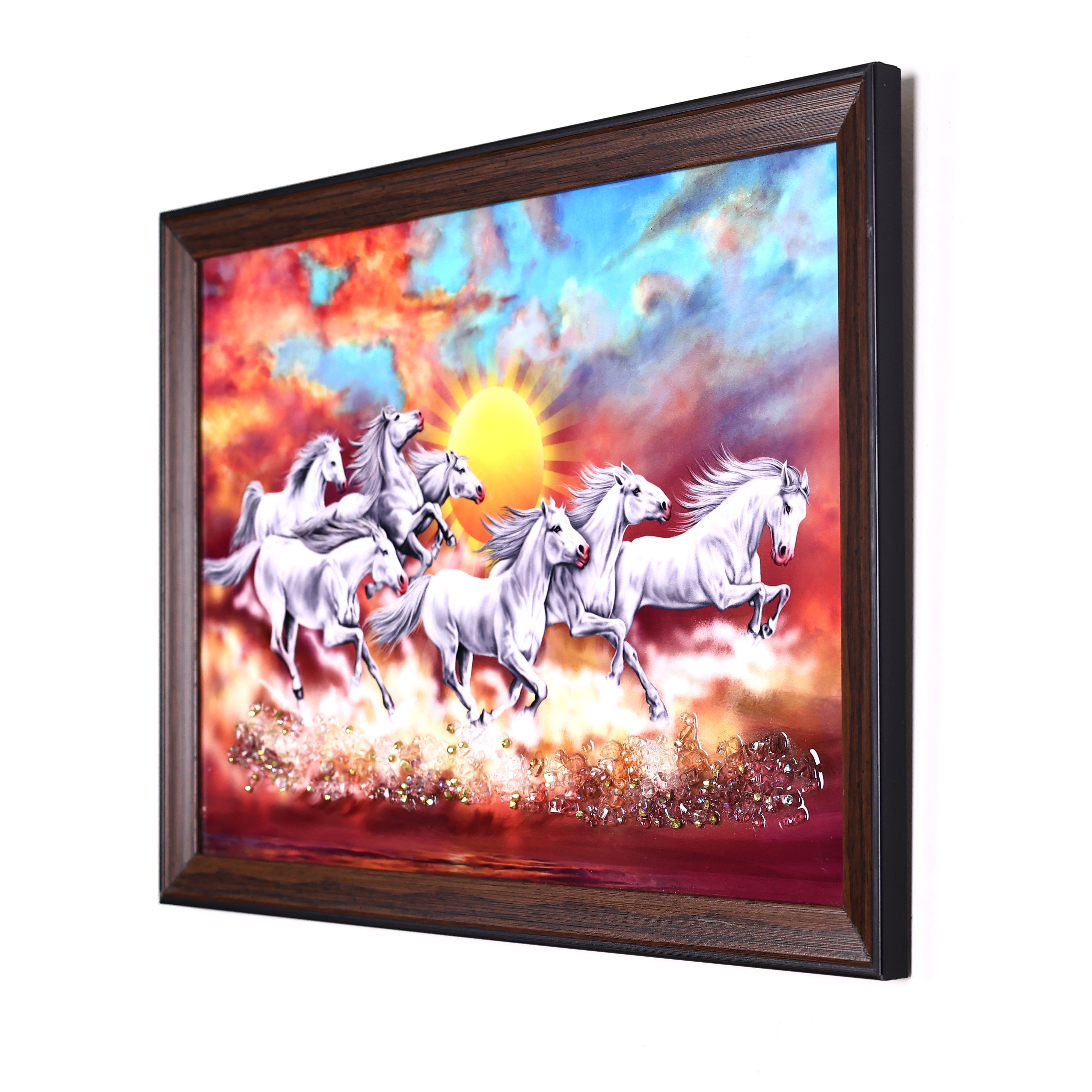 Crystal Embellished Galloping White Horses Resin Wall Hanging