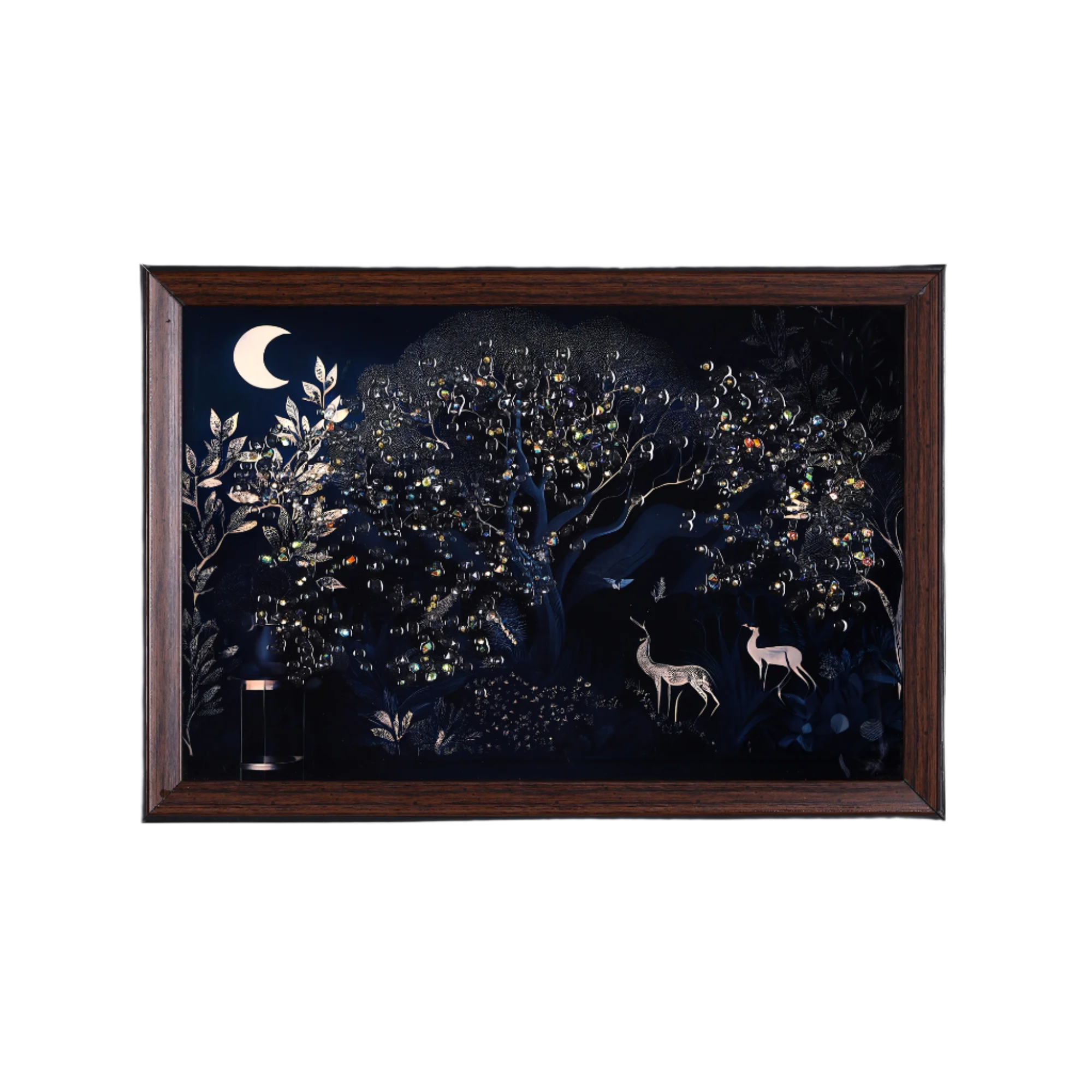 Crystal Embellished Serene Moonlit Forest Resin Wall Hanging