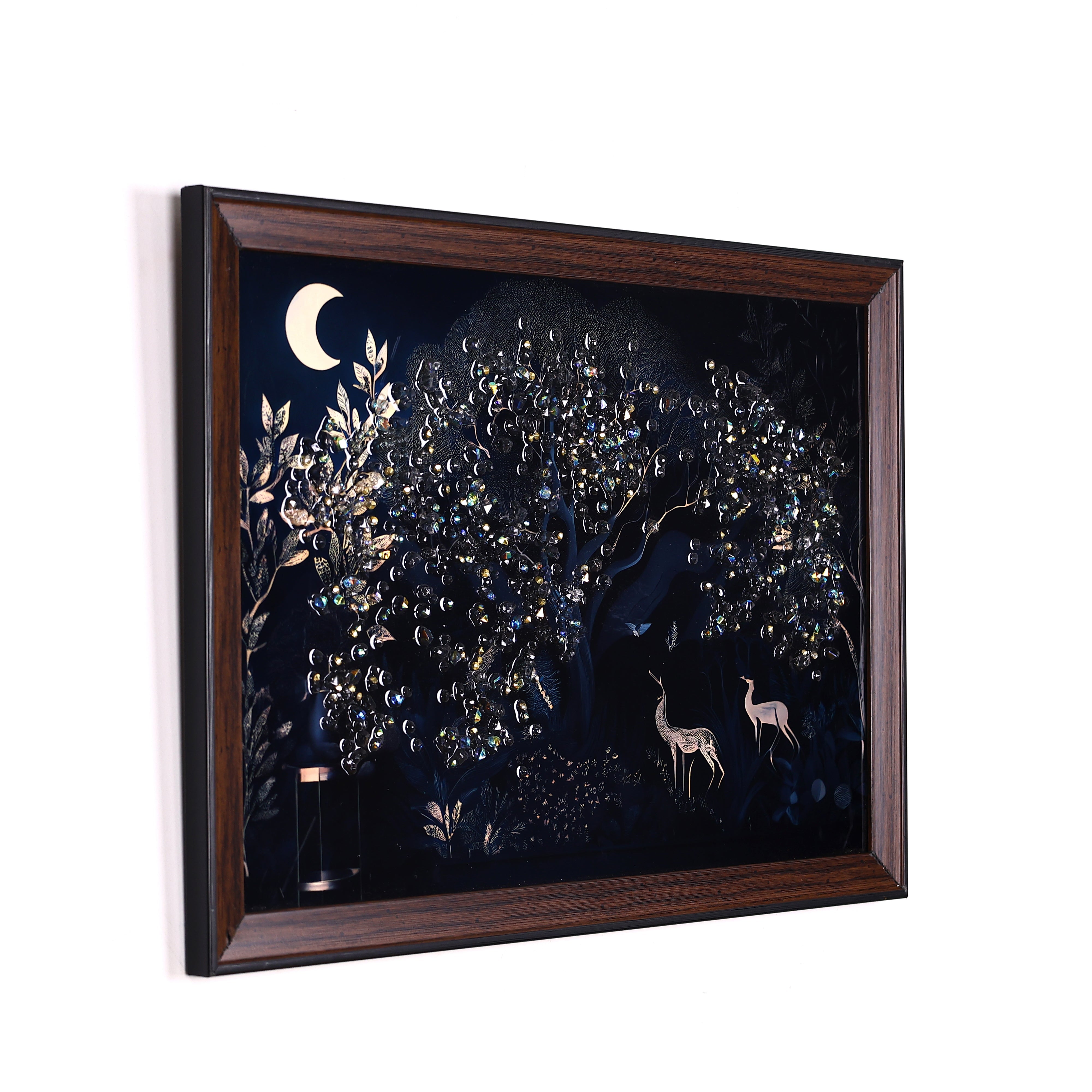 Crystal Embellished Serene Moonlit Forest Resin Wall Hanging