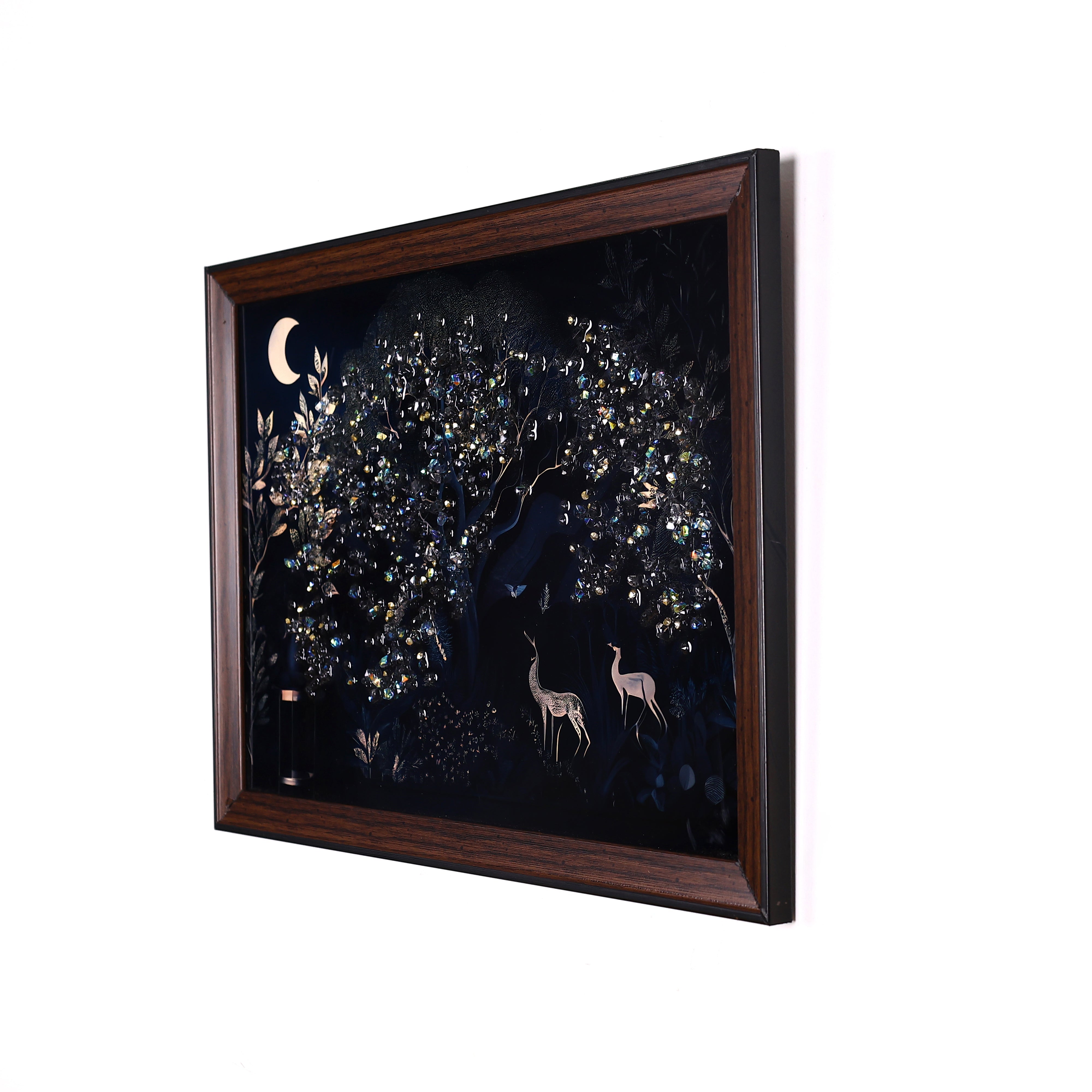 Crystal Embellished Serene Moonlit Forest Resin Wall Hanging