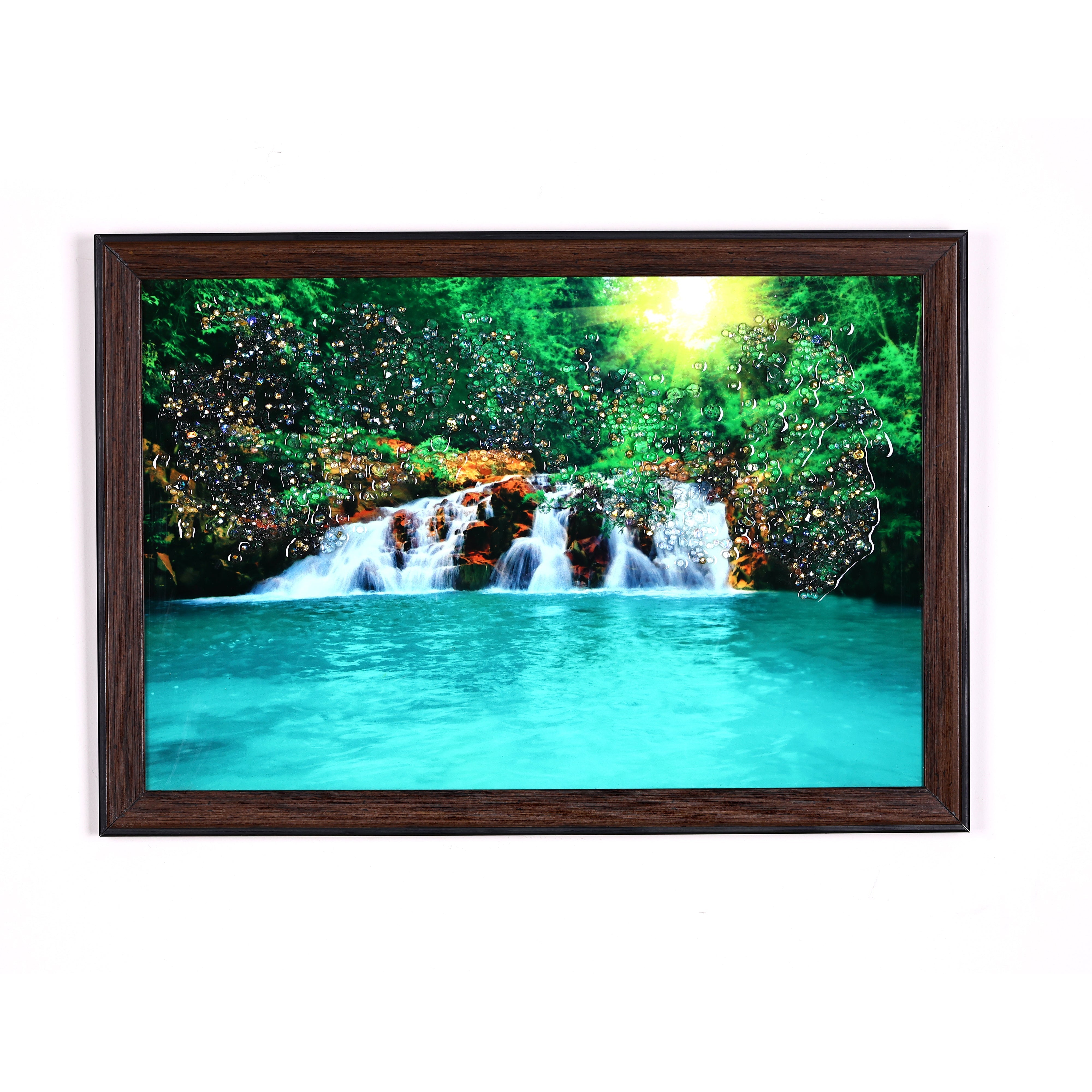 Crystal Embellished Waterfall Scenery Resin Wall Painting