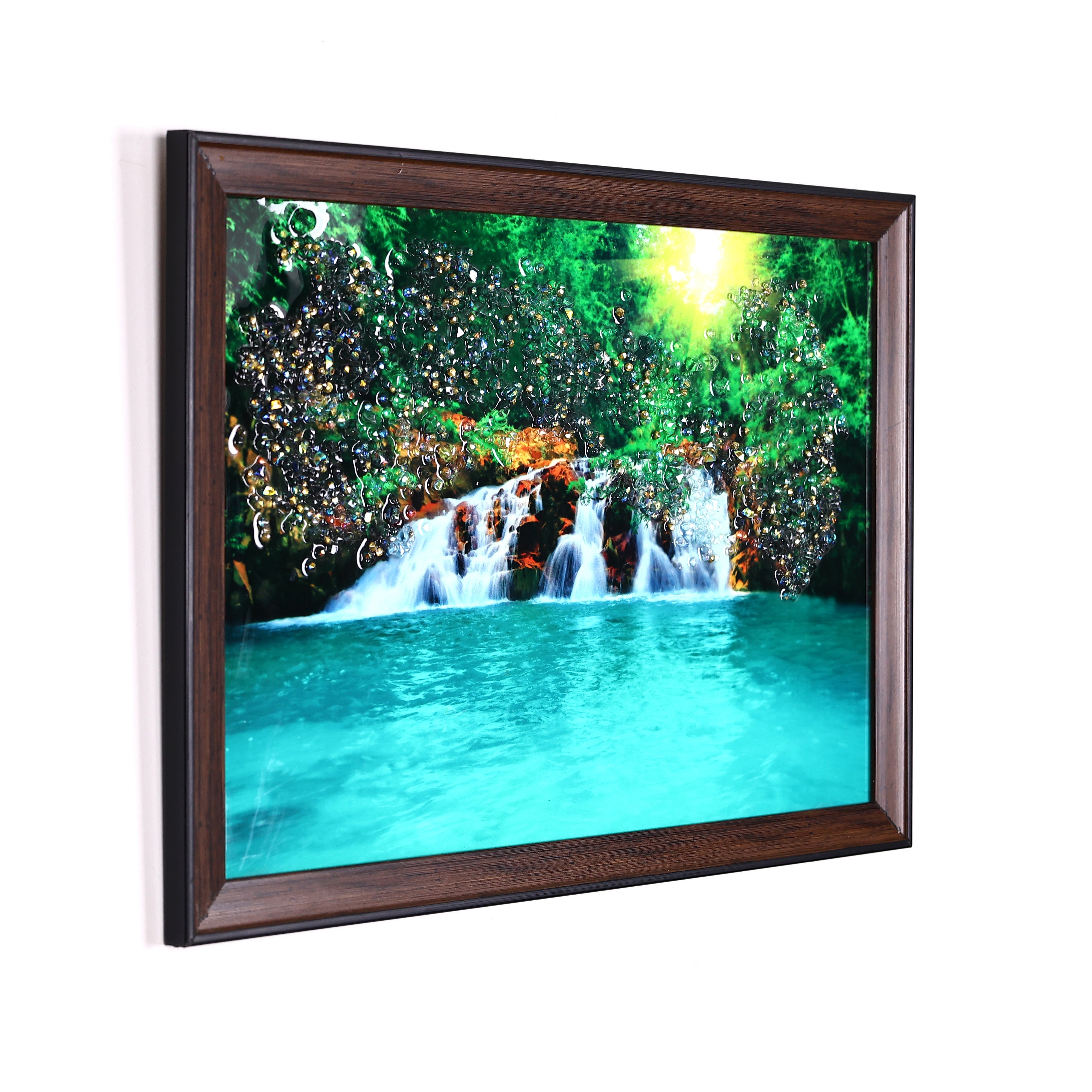 Crystal Embellished Waterfall Scenery Resin Wall Painting