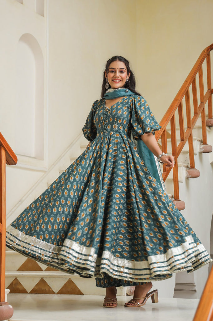 Women's Cutty Sark Blue Cotton Anarkali Suit Set Blue / L | Trendia Global Women's Cutty Sark Blue Cotton Anarkali Suit Set Blue / L | Trendia Global