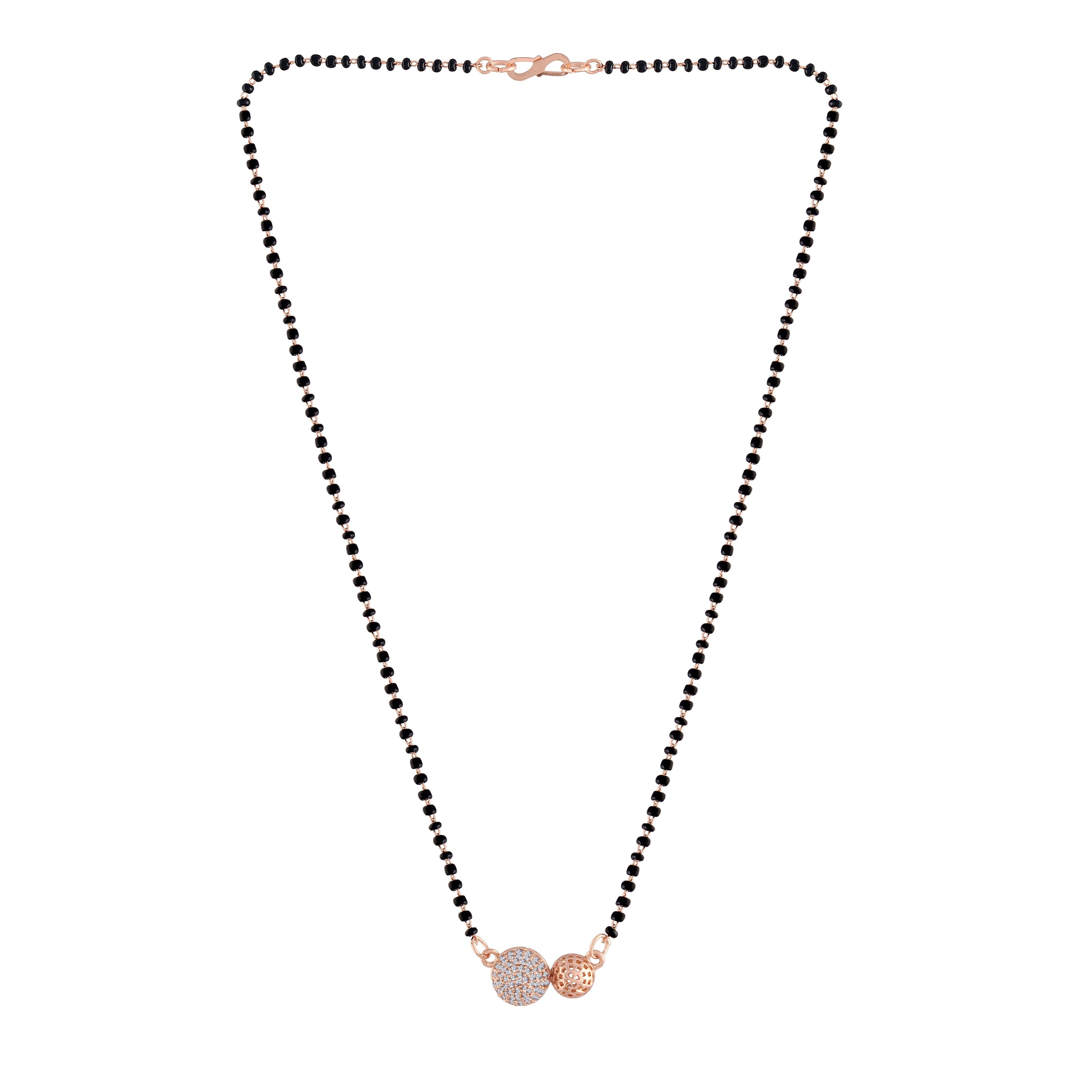 Women's 18k Rose Gold Plated Pendant with Black Bead Chain Mangalsutra