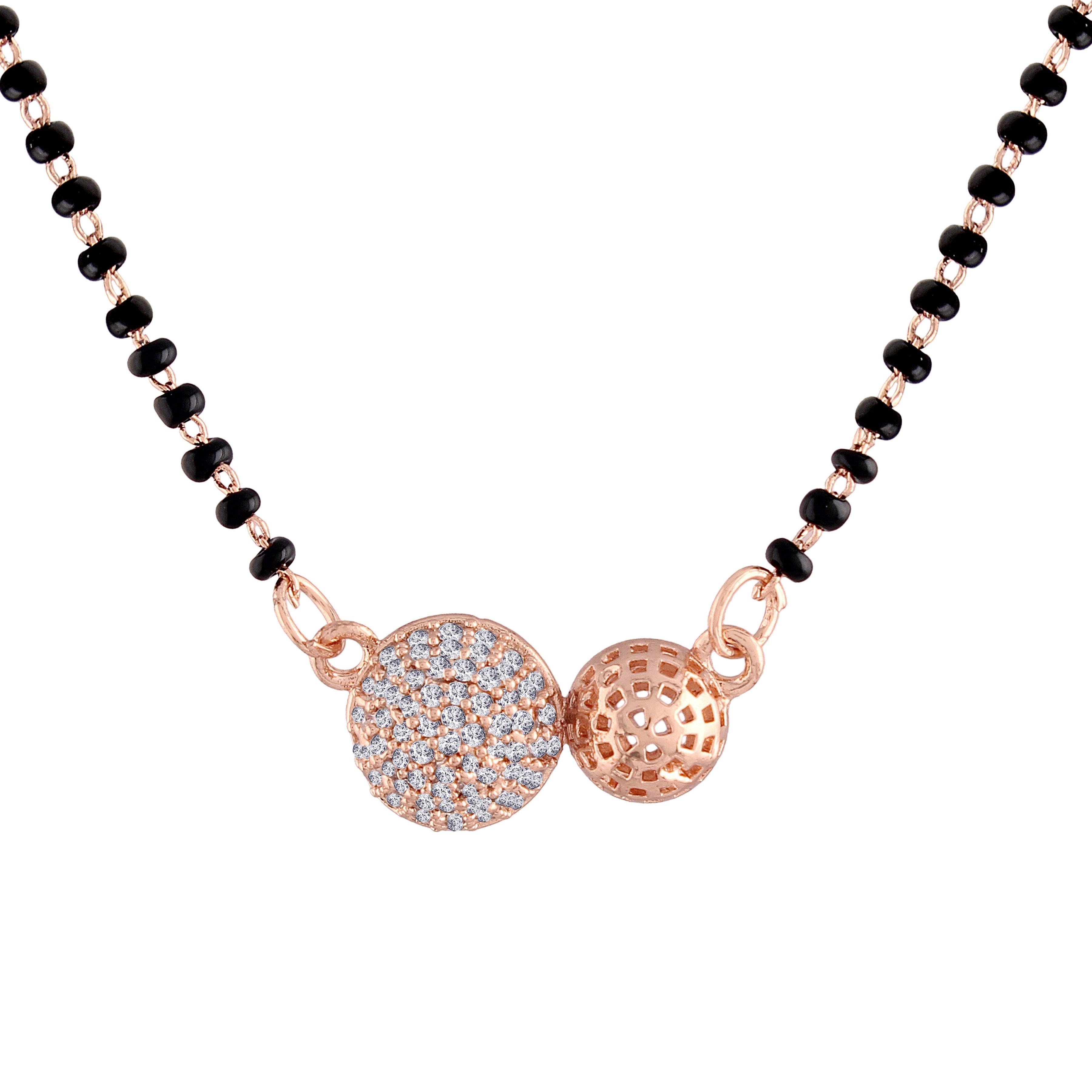 Women's 18k Rose Gold Plated Pendant with Black Bead Chain Mangalsutra