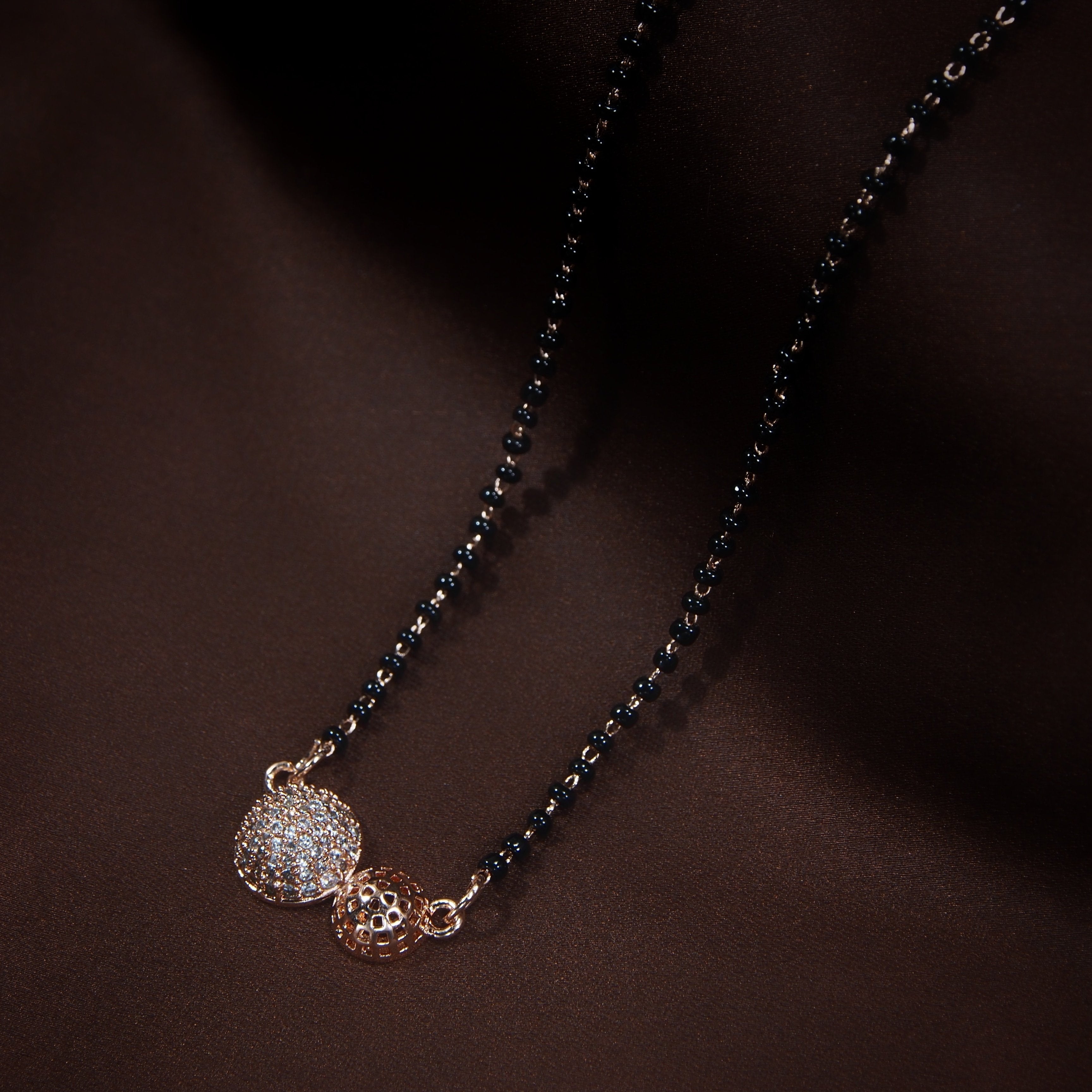 Women's 18k Rose Gold Plated Pendant with Black Bead Chain Mangalsutra