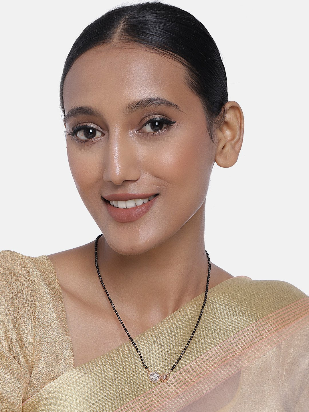 Women's 18k Rose Gold Plated Pendant with Black Bead Chain Mangalsutra