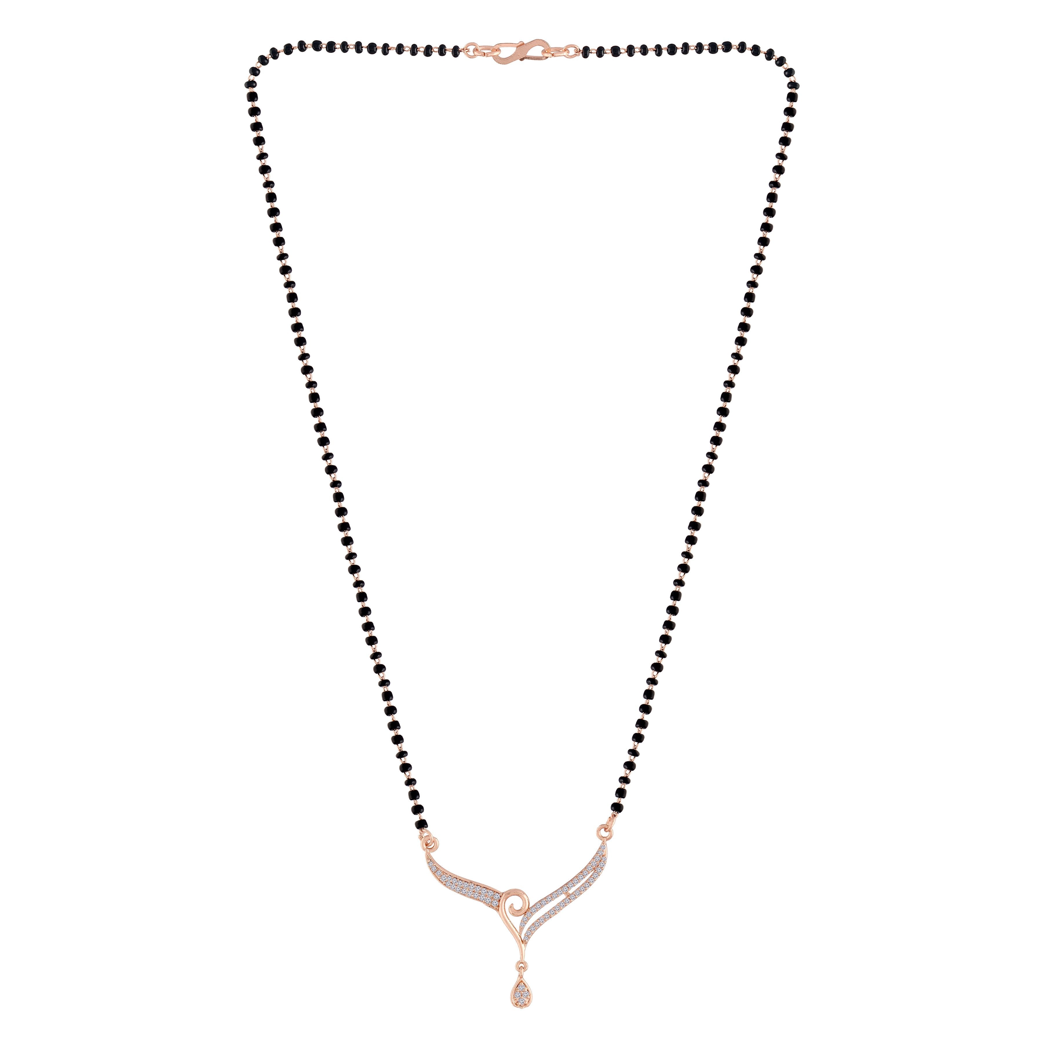 Women's 18k Rose Gold Plated Pendant with Black Bead Chain Mangalsutra