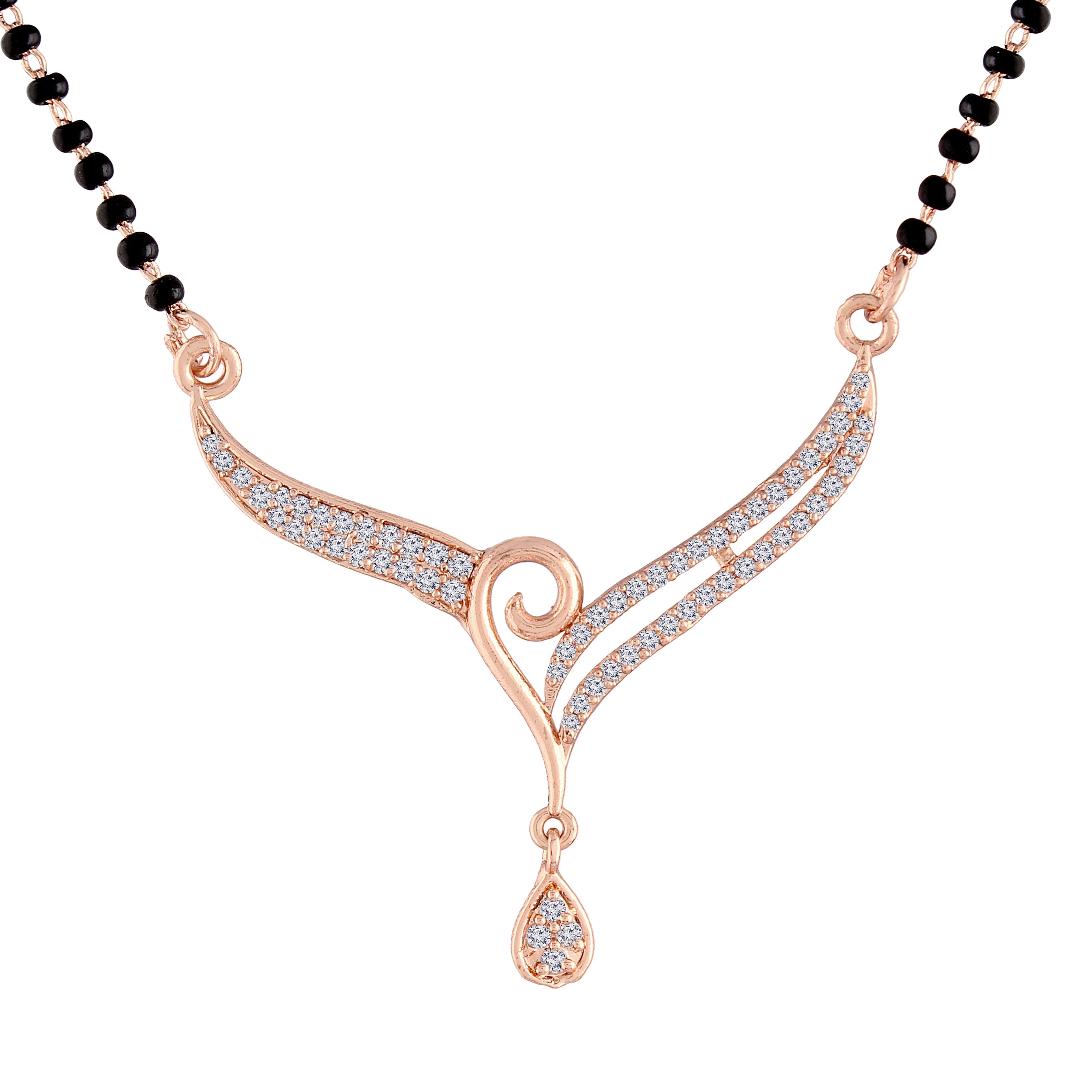 Women's 18k Rose Gold Plated Pendant with Black Bead Chain Mangalsutra