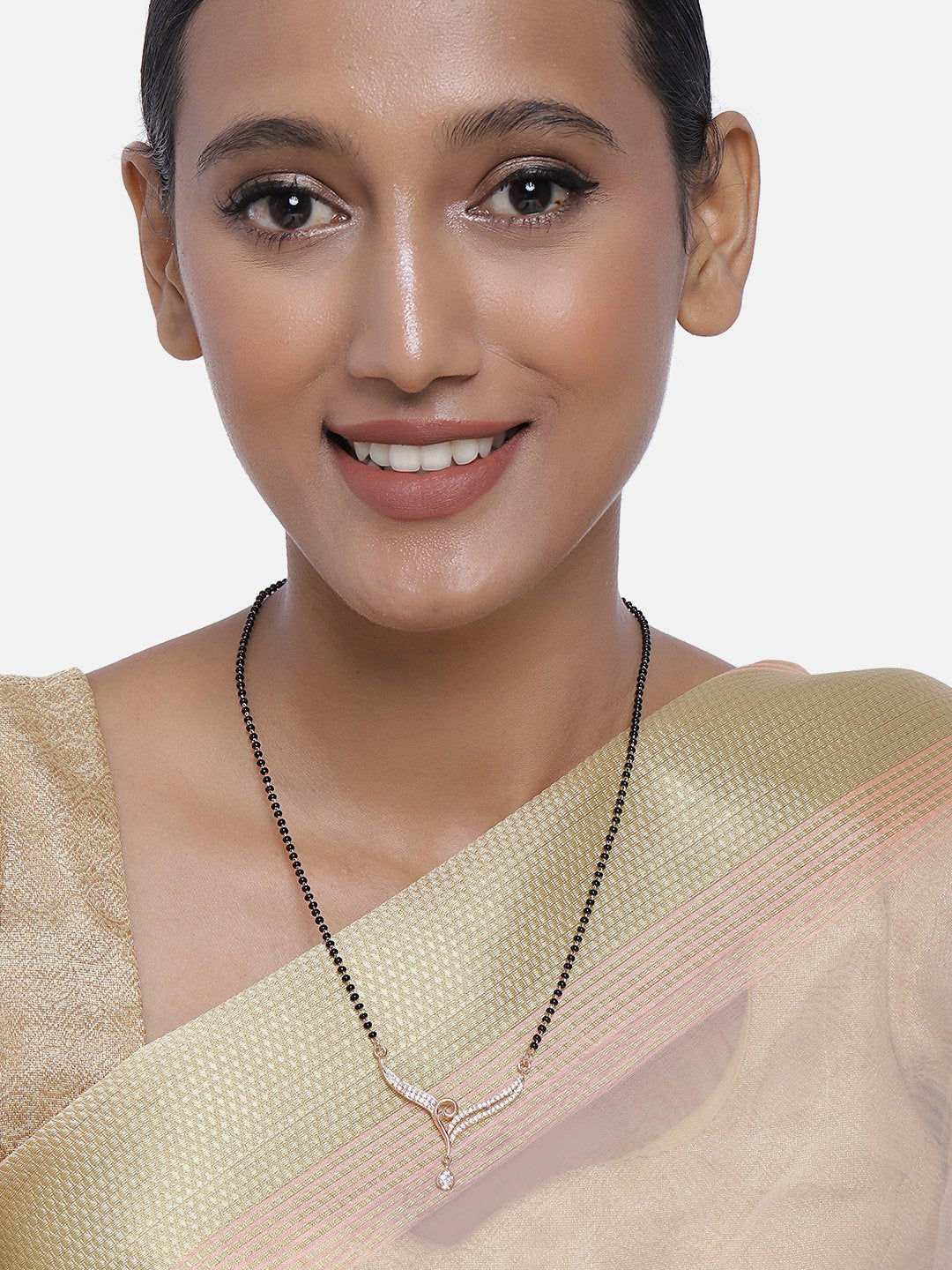 Women's 18k Rose Gold Plated Pendant with Black Bead Chain Mangalsutra