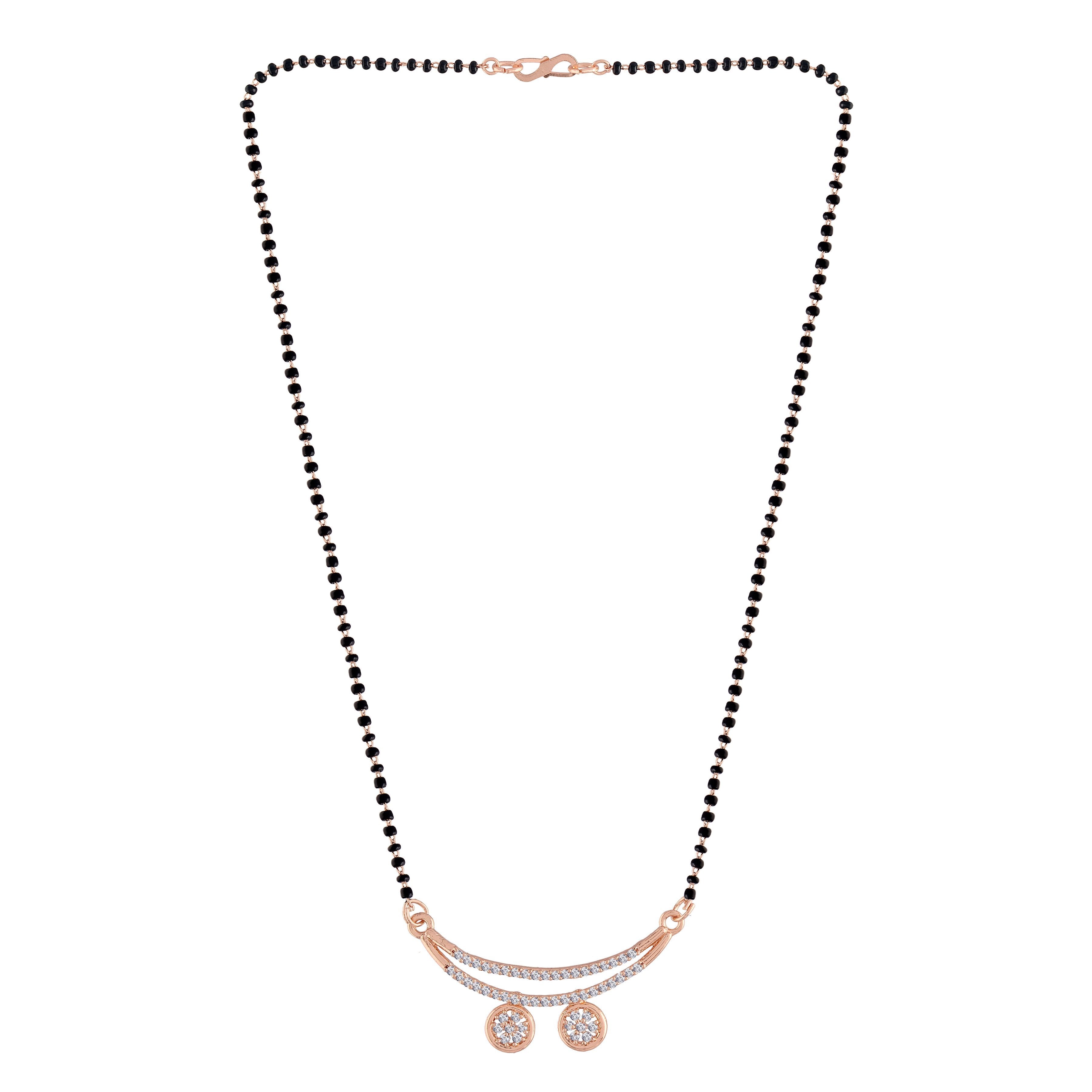 Women's 18k Rose Gold Plated Pendant with Black Bead Chain Mangalsutra